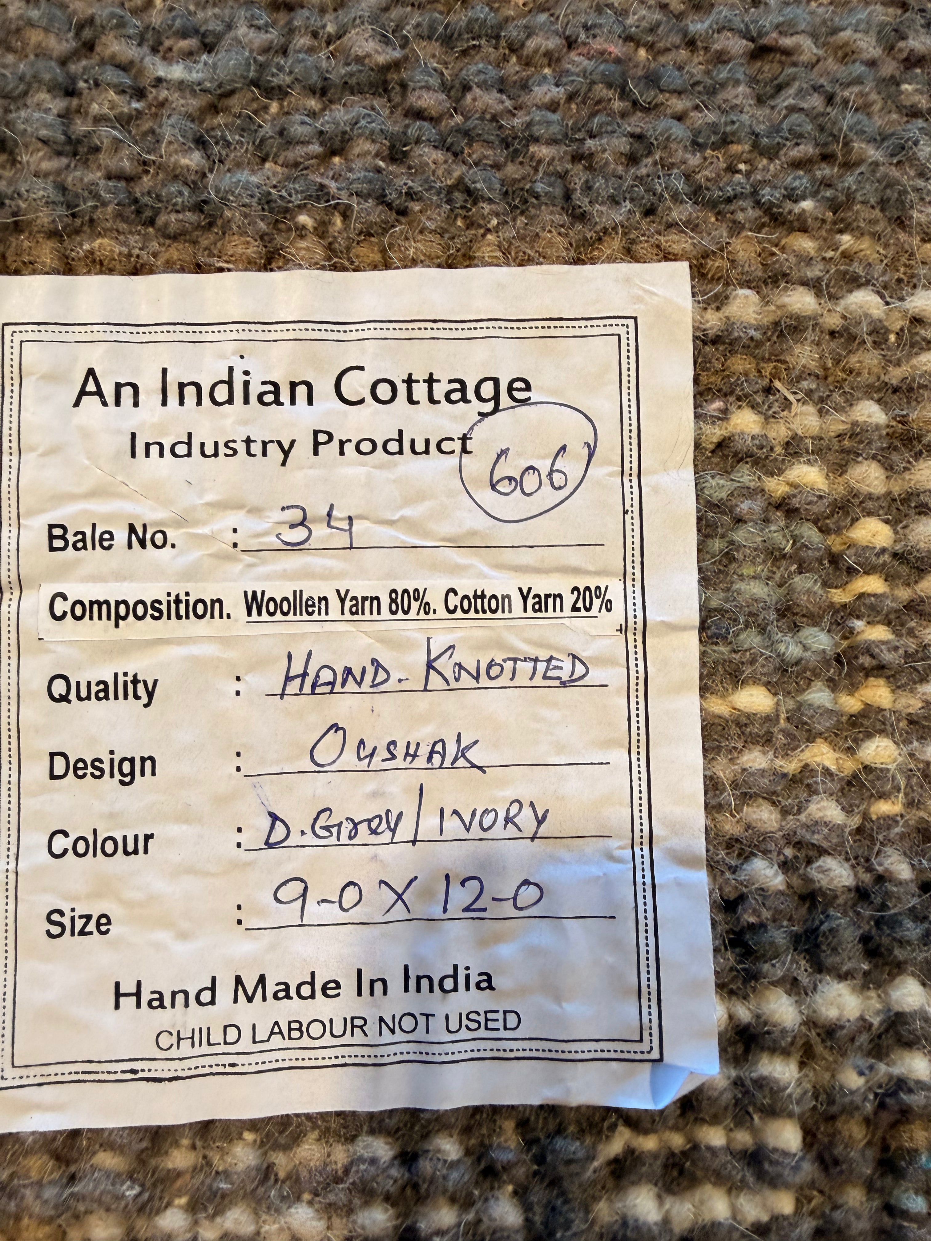 Anne McNally 9x12 Grey and Ivory Hand-Knotted Oushak Rug