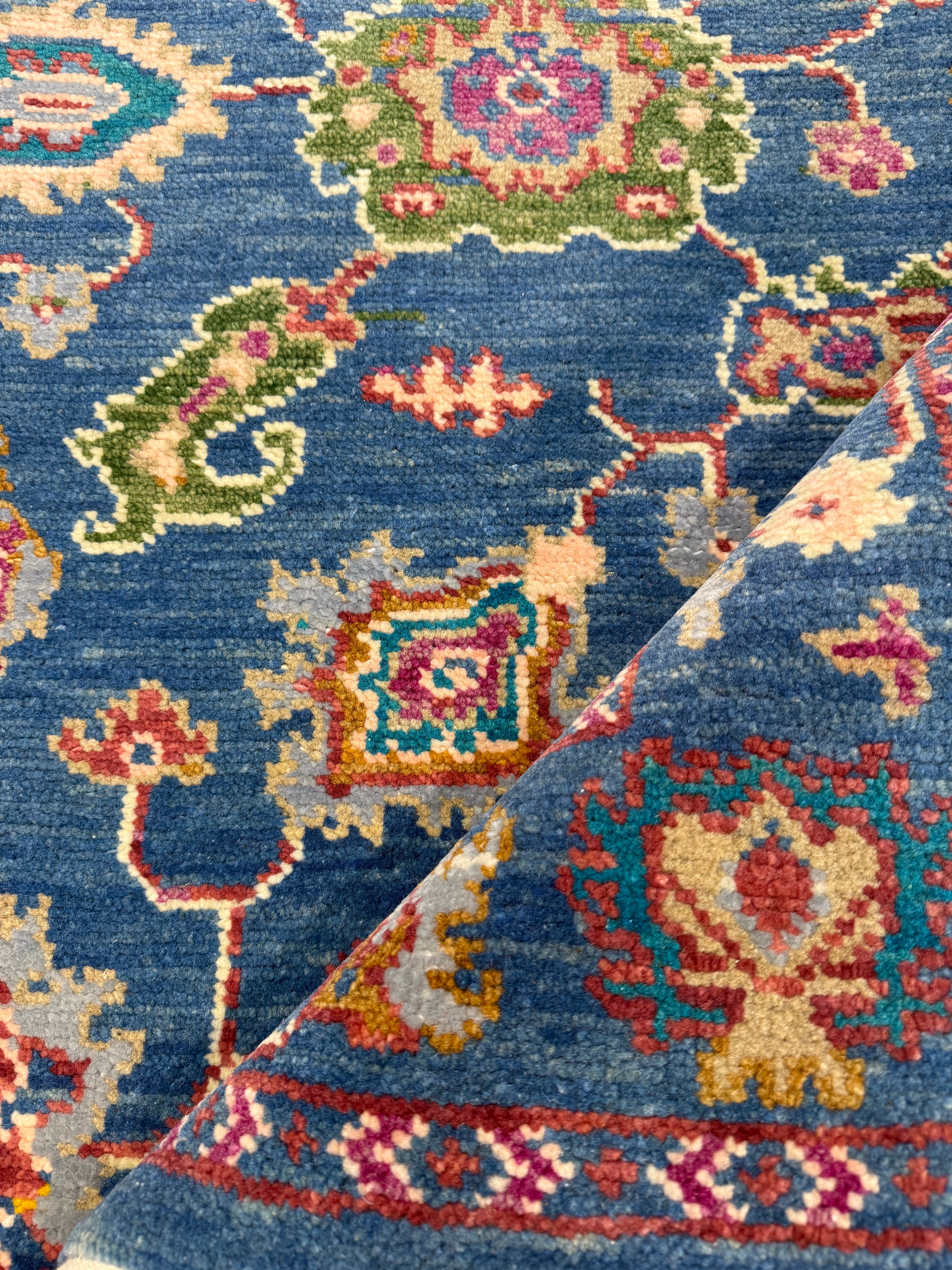 Ingrid Vandebosch Gordon 4x6.3 Blue and Green Hand-Knotted Oushak Rug