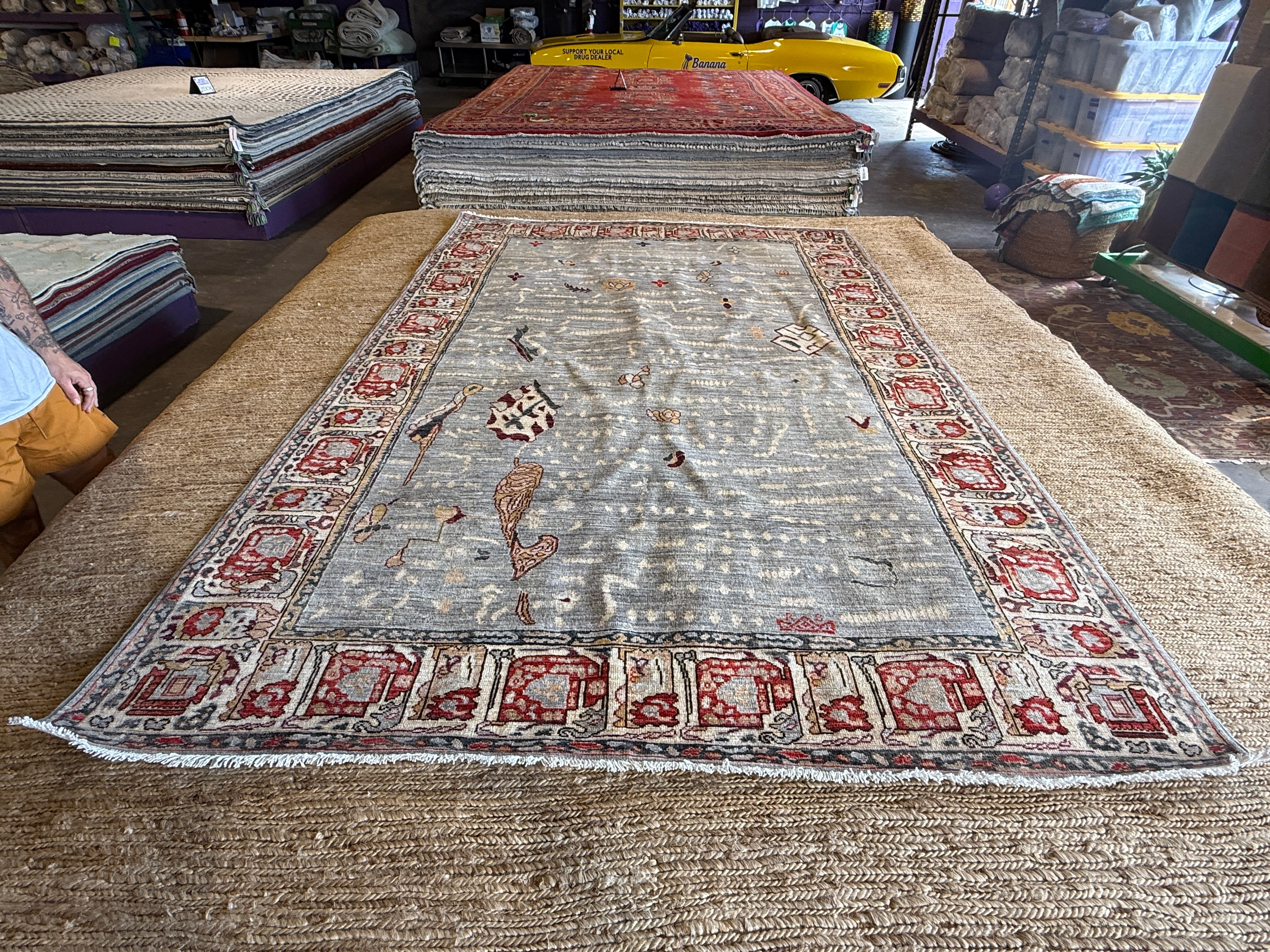 Jennifer Jason Leigh 5.11x9.1 Grey & Red Chobi Afghani Rug