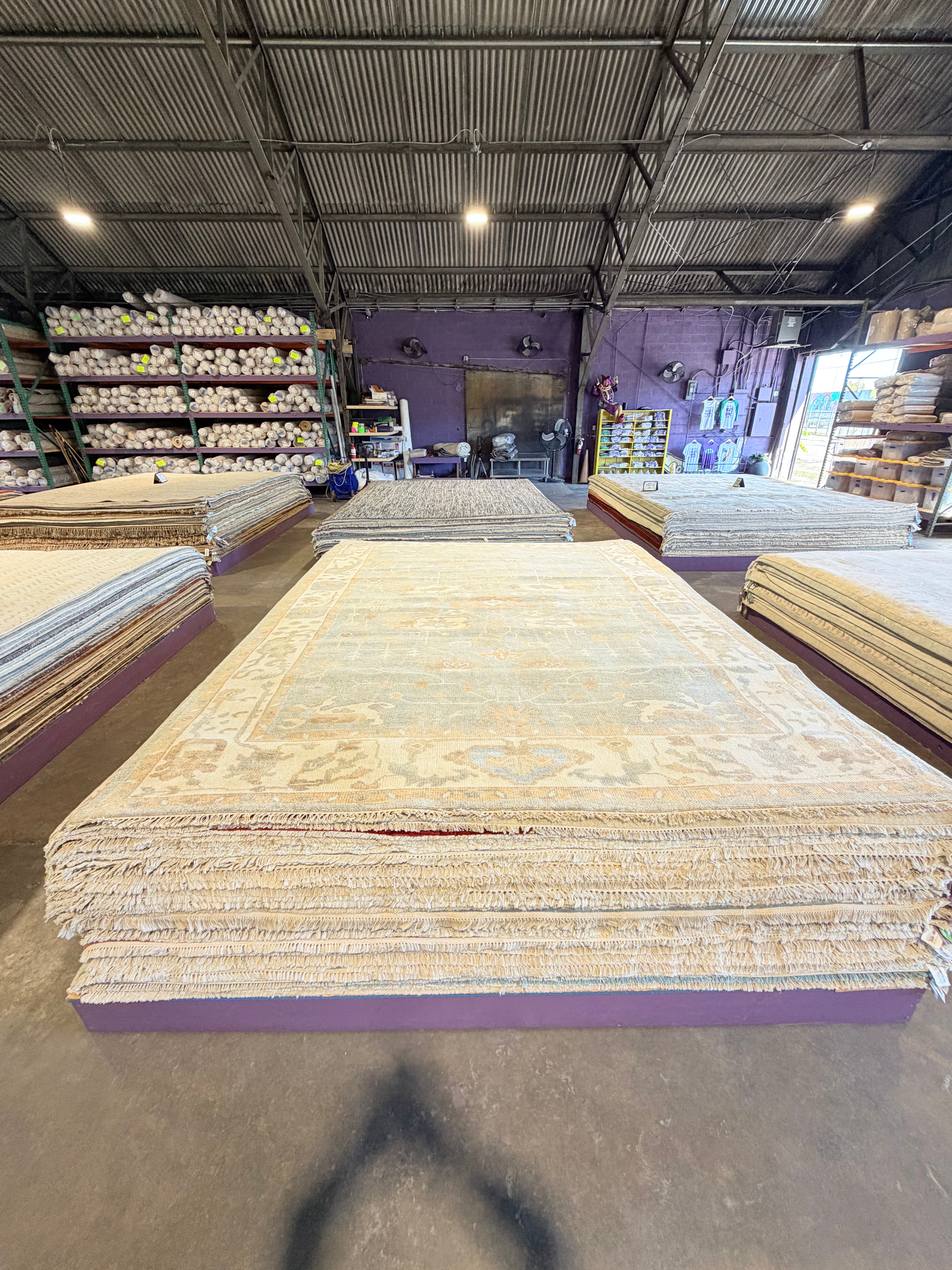 Way Bandy 8.9x12 Light Blue and Ivory Hand-Knotted Oushak Rug