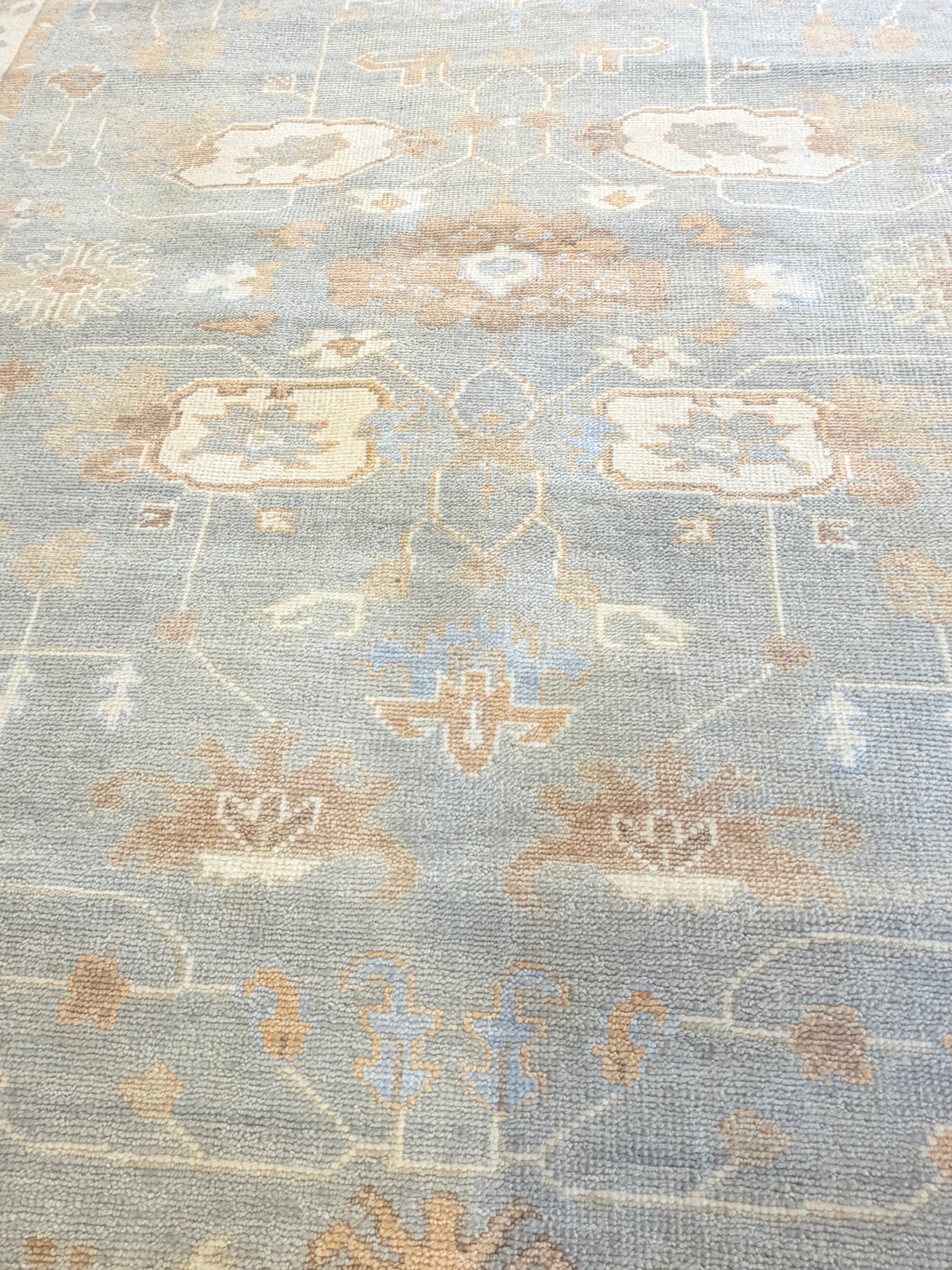 Way Bandy 8.9x12 Light Blue and Ivory Hand-Knotted Oushak Rug
