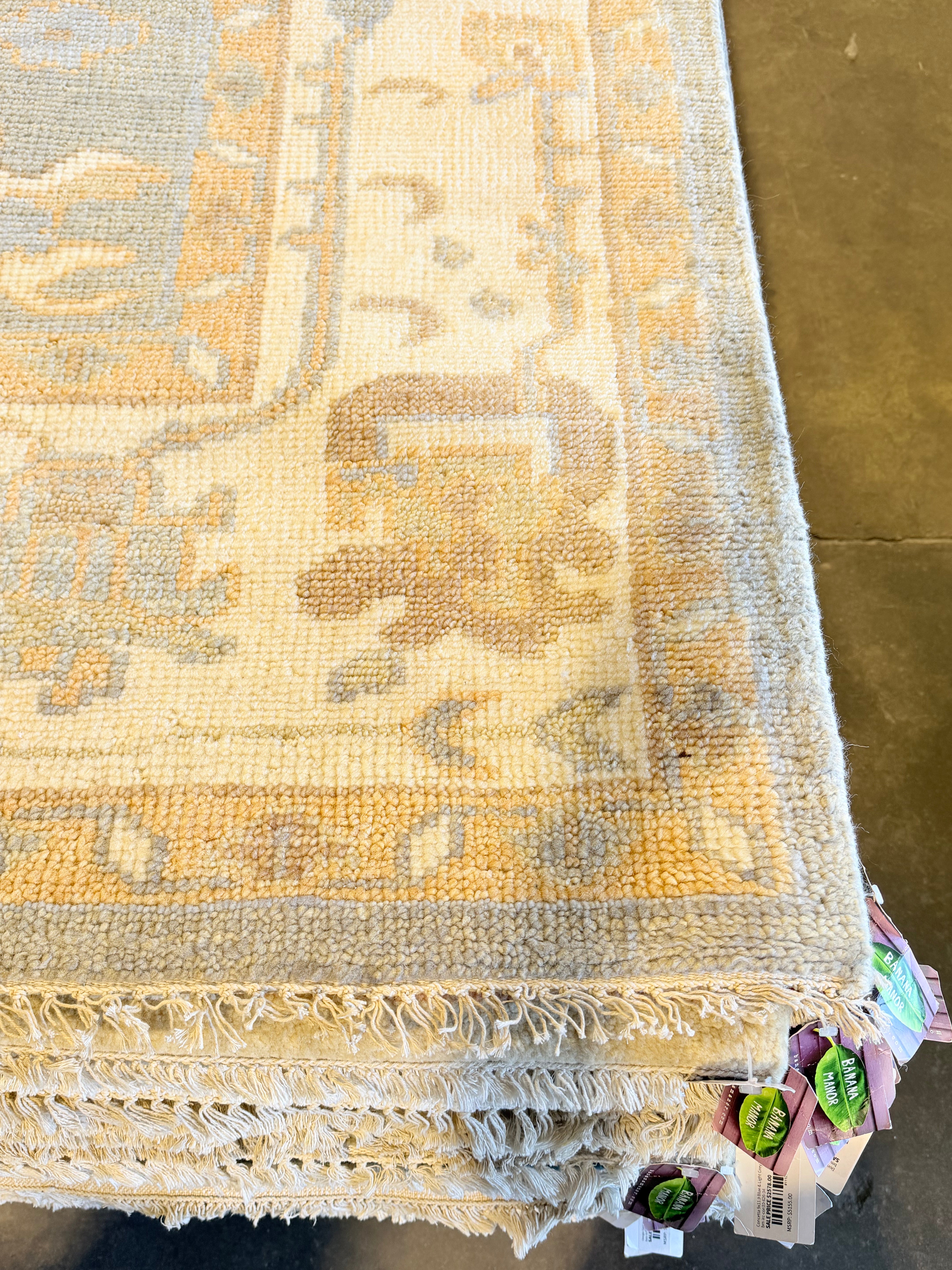 Way Bandy 8.9x12 Light Blue and Ivory Hand-Knotted Oushak Rug