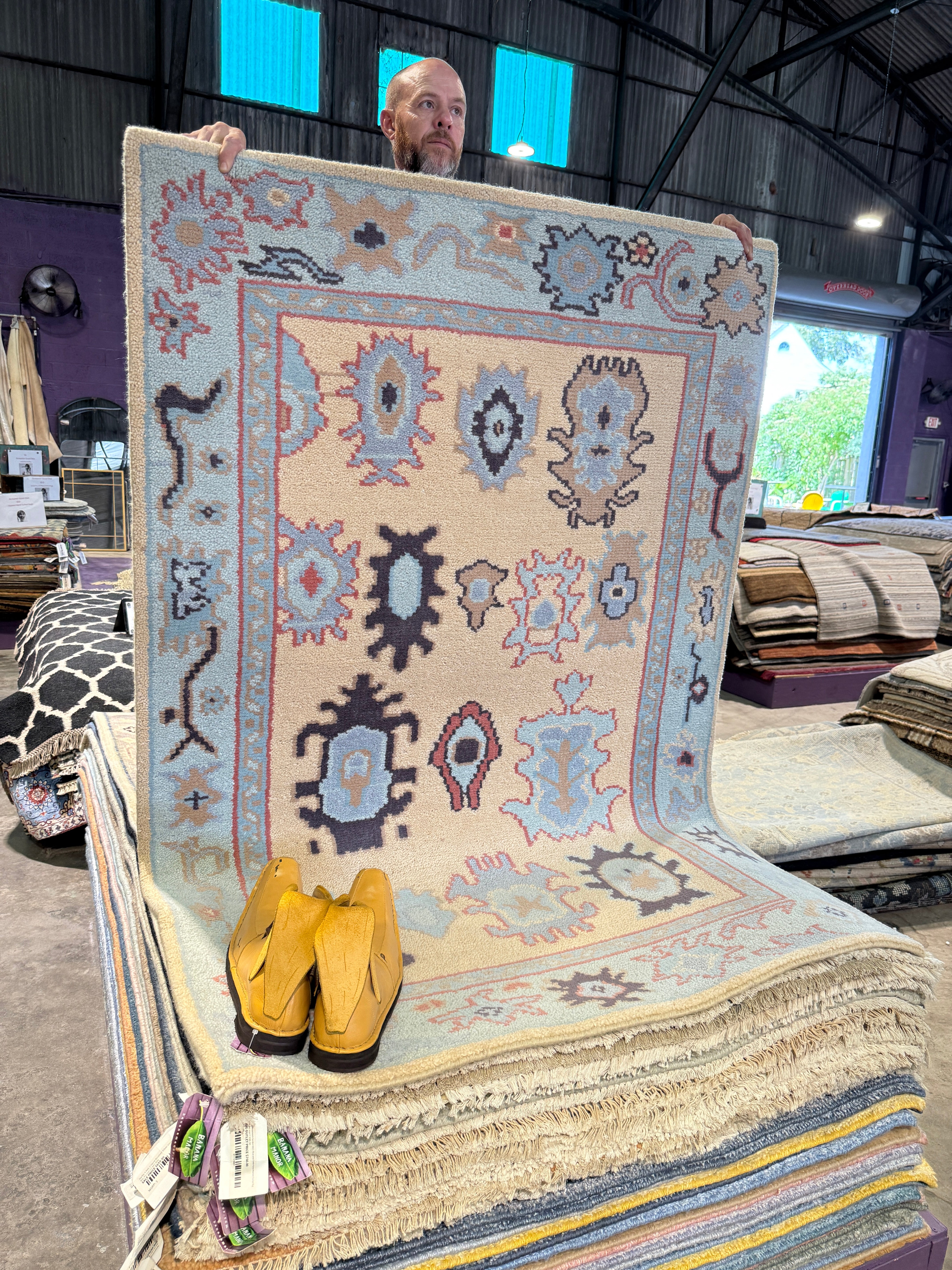 Tammin Sursok 4x6 Hand-Knotted Oushak Rug Light Rust and Light Blue