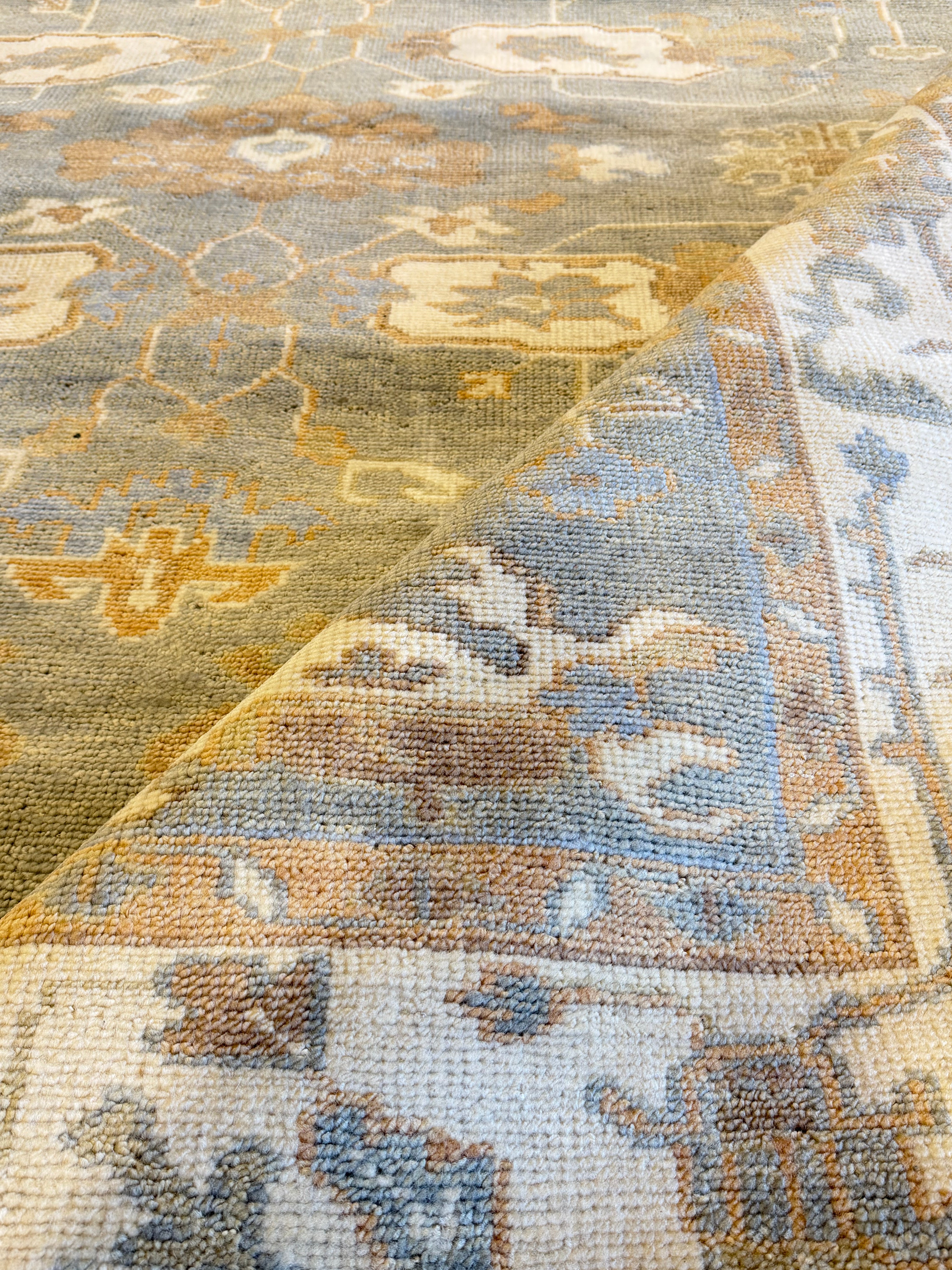 Way Bandy 8.9x12 Light Blue and Ivory Hand-Knotted Oushak Rug