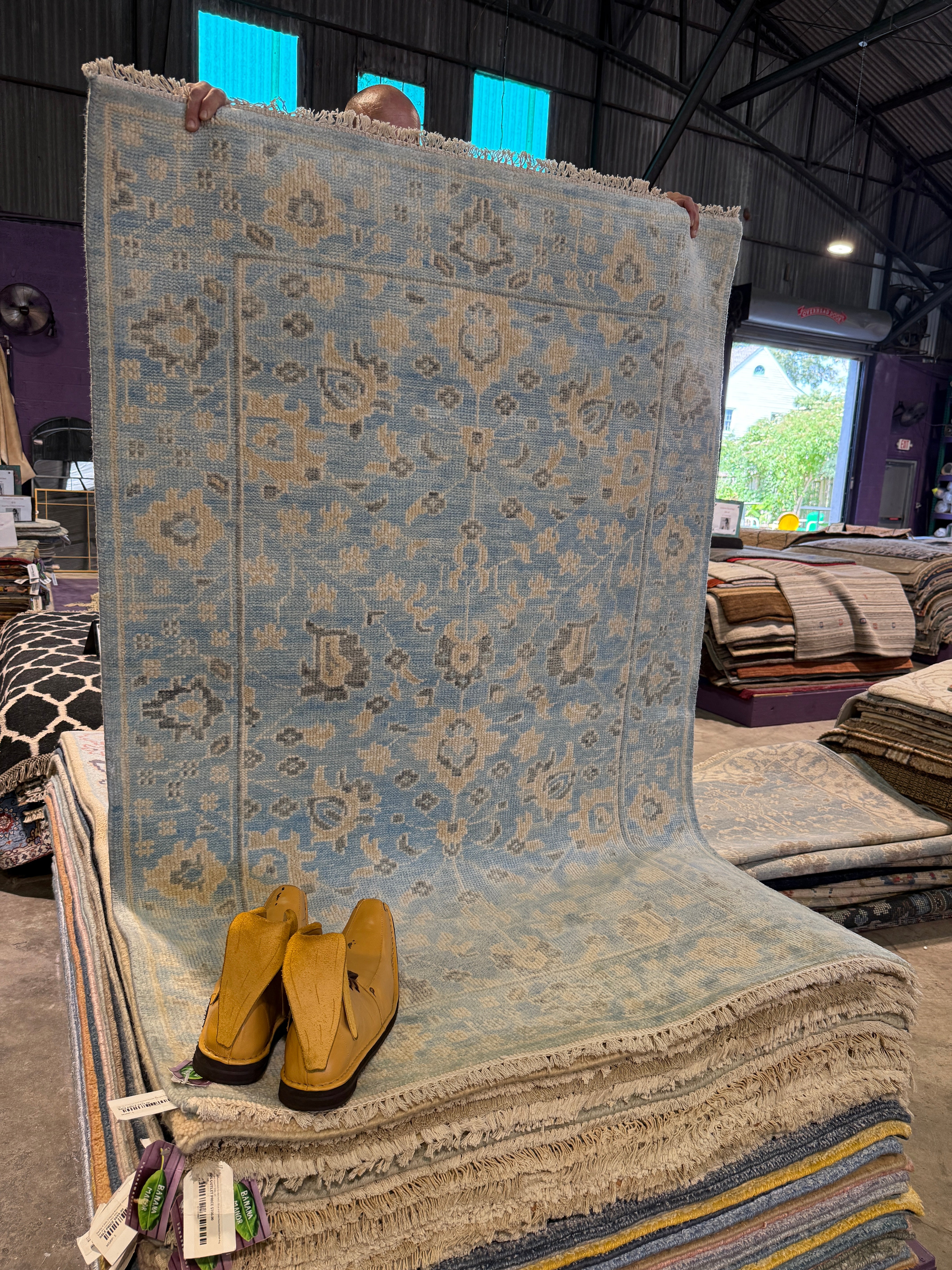 Carol Willick 4x6 Blue & Silver Hand-Knotted Oushak