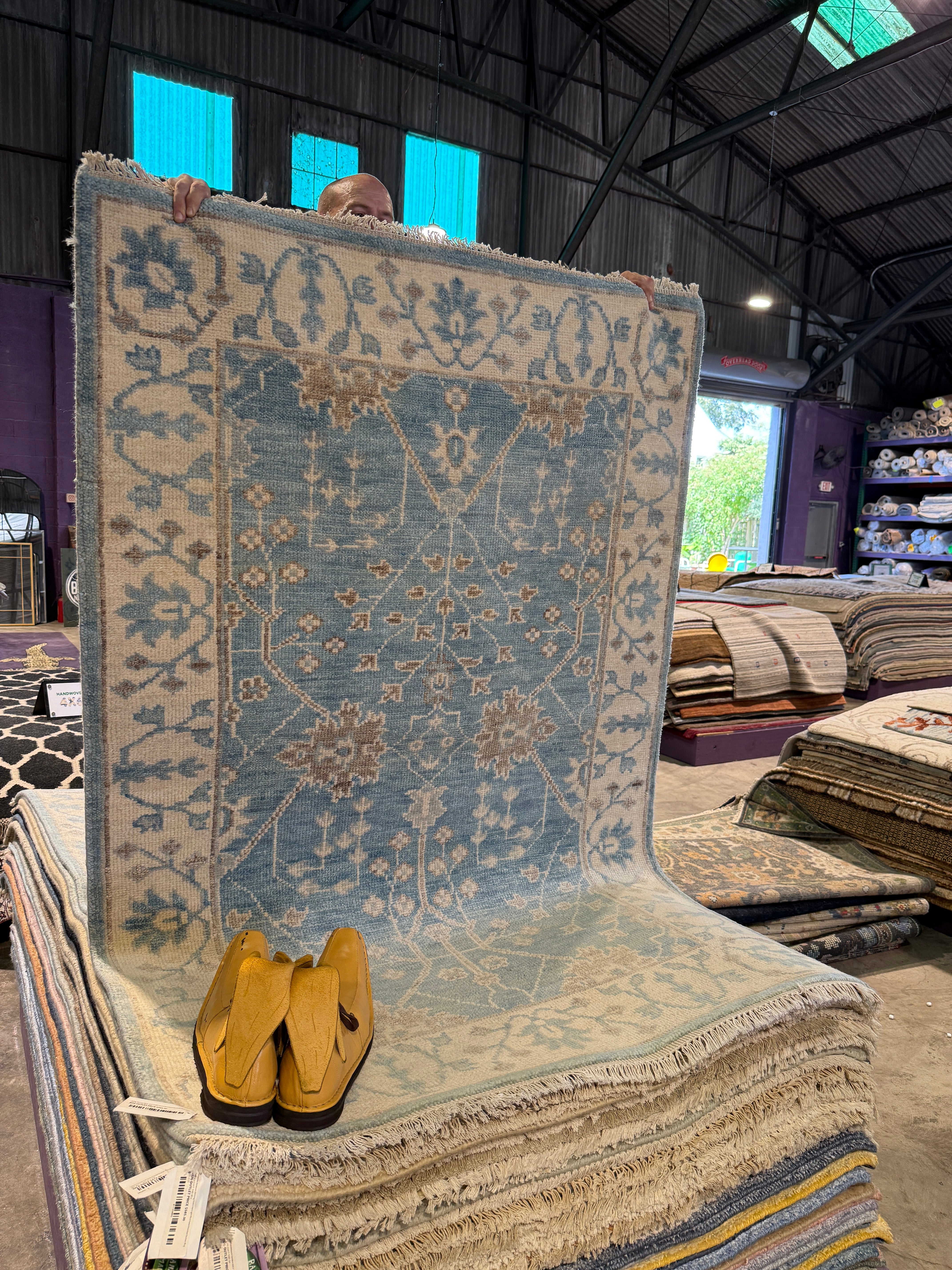 Kelly Behun 4x6 Blue and Ivory Hand-Knotted Oushak Rug