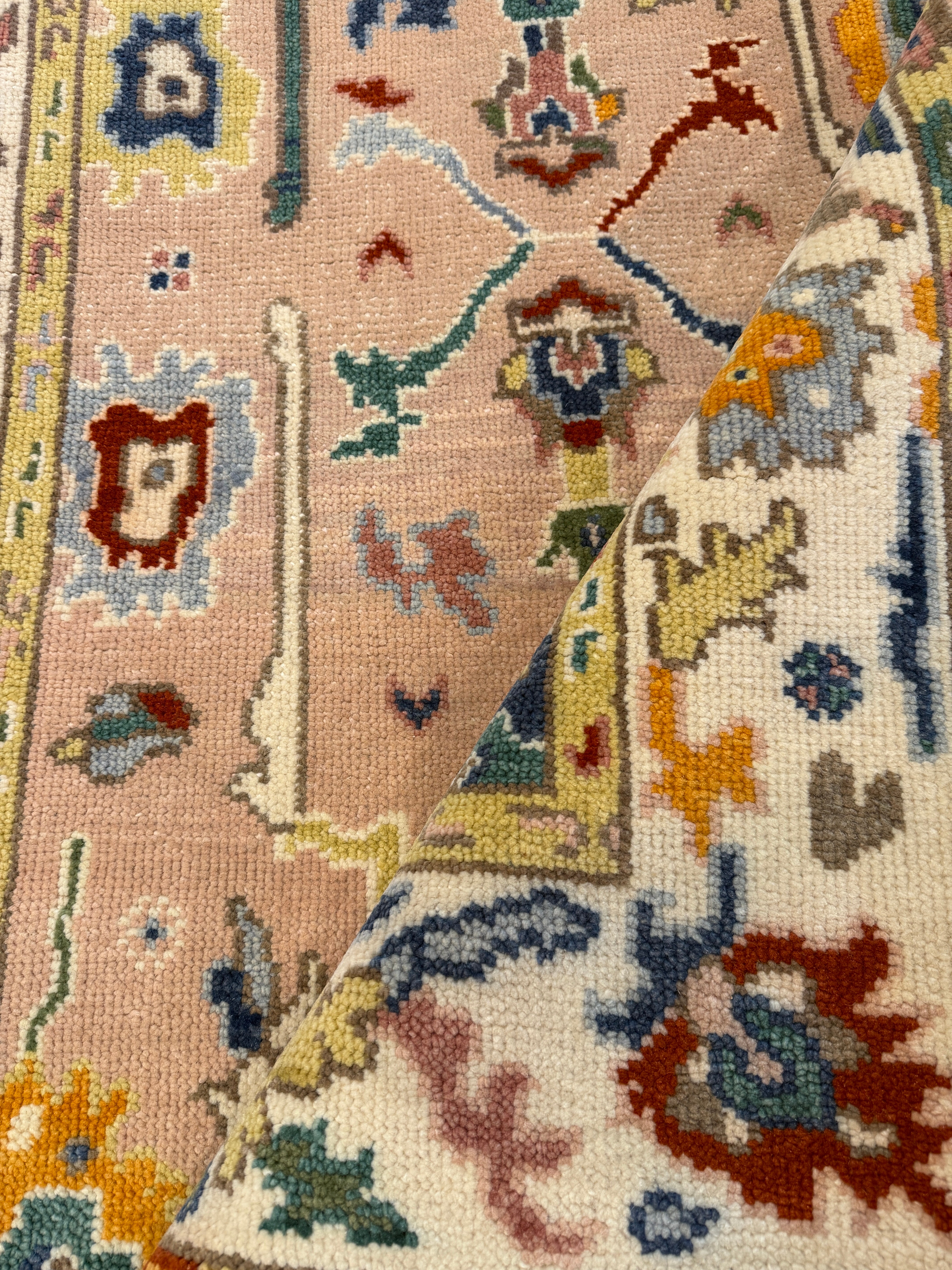 Ruth Becquart 4x6 Light Rust and Ivory Hand-Knotted Oushak Rug