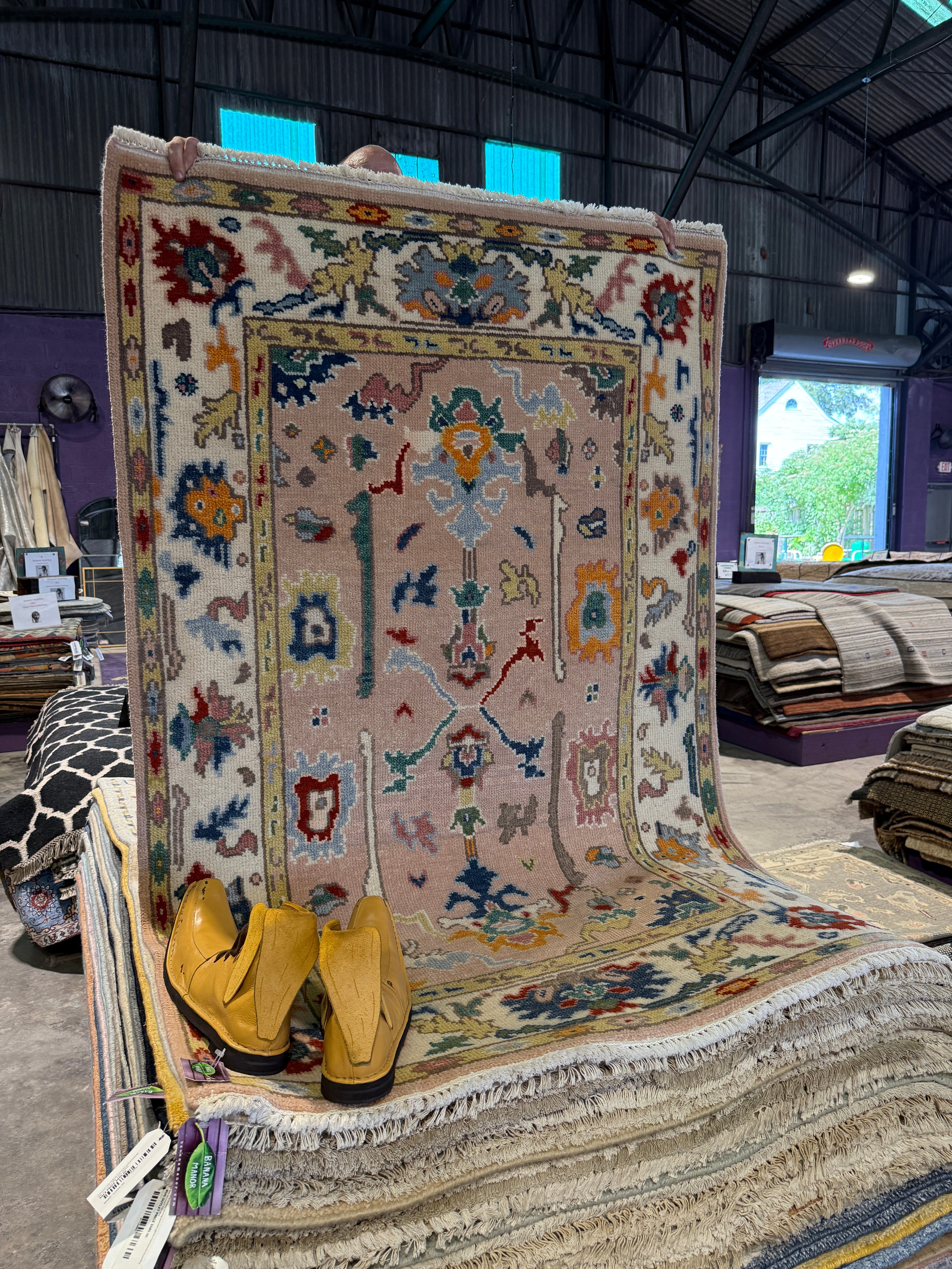 Ruth Becquart 4x6 Light Rust and Ivory Hand-Knotted Oushak Rug