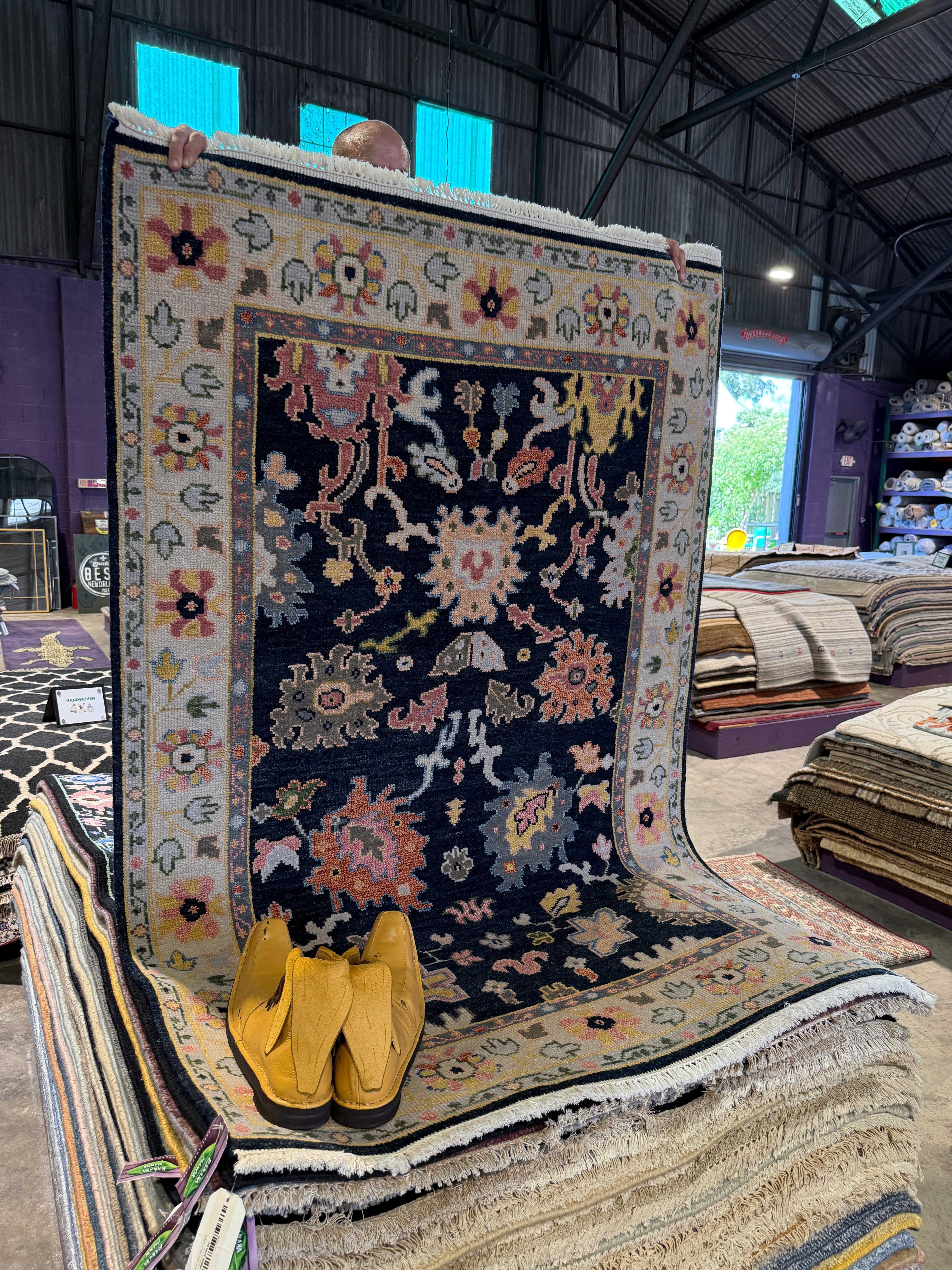 Dorothy Stratten 4x6 Hand-Knotted Dark Grey & Beige Oushak