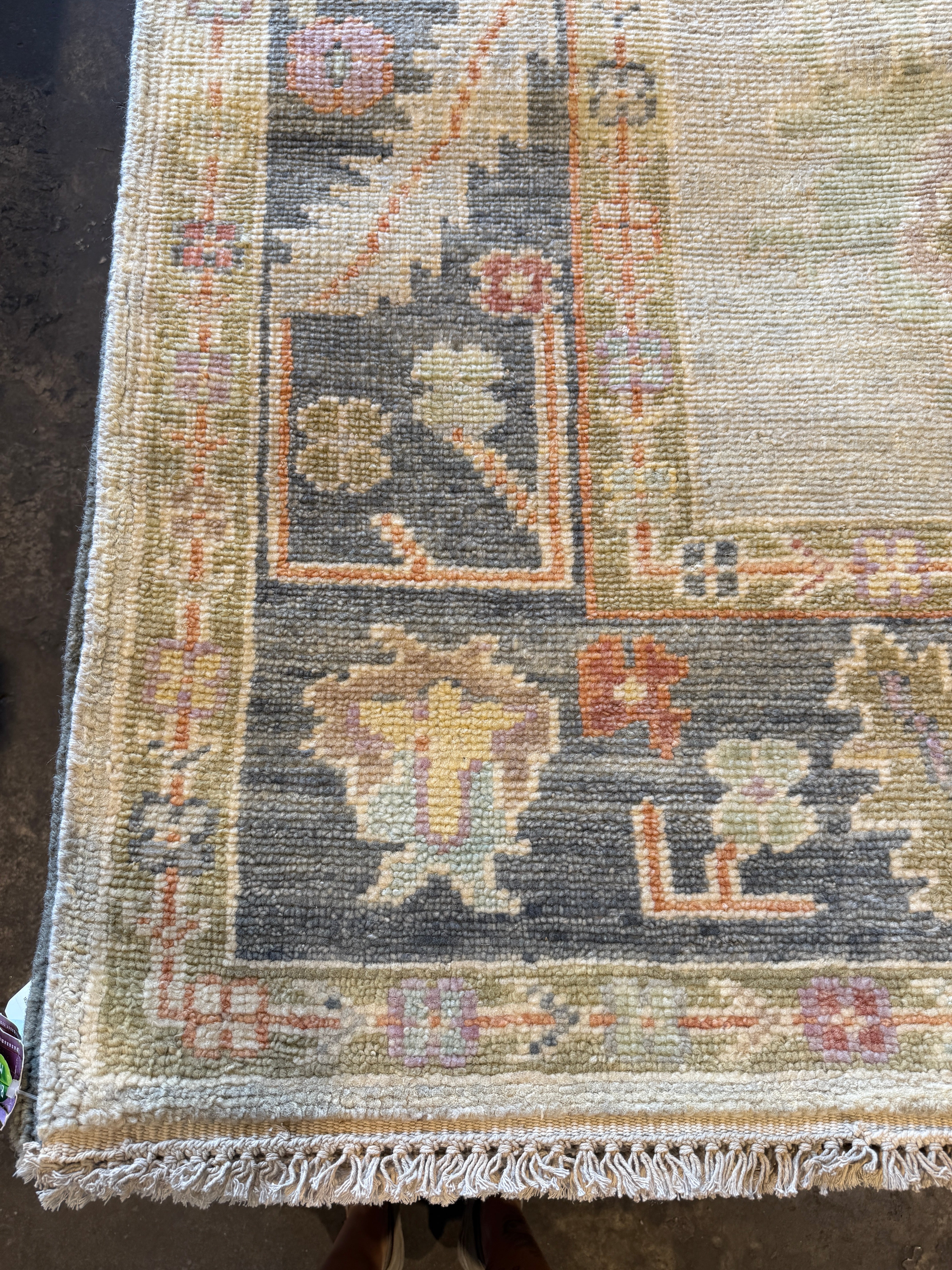 Julia Corden 8x10 Light Grey and Grey Hand-Knotted Oushak Rug