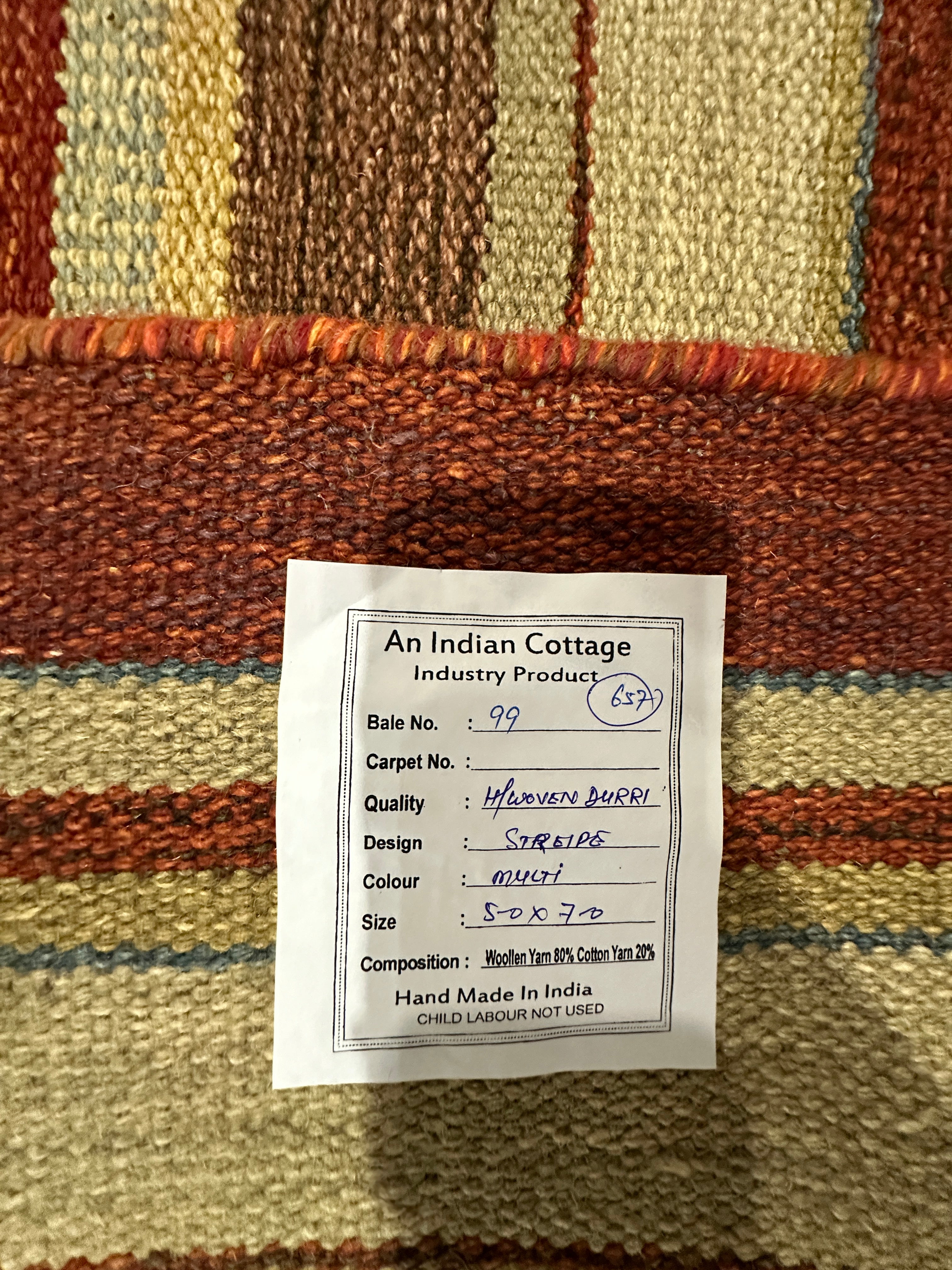 Tim 5.3x7.6 Hand-Woven Durrie Multi Colored Stripe