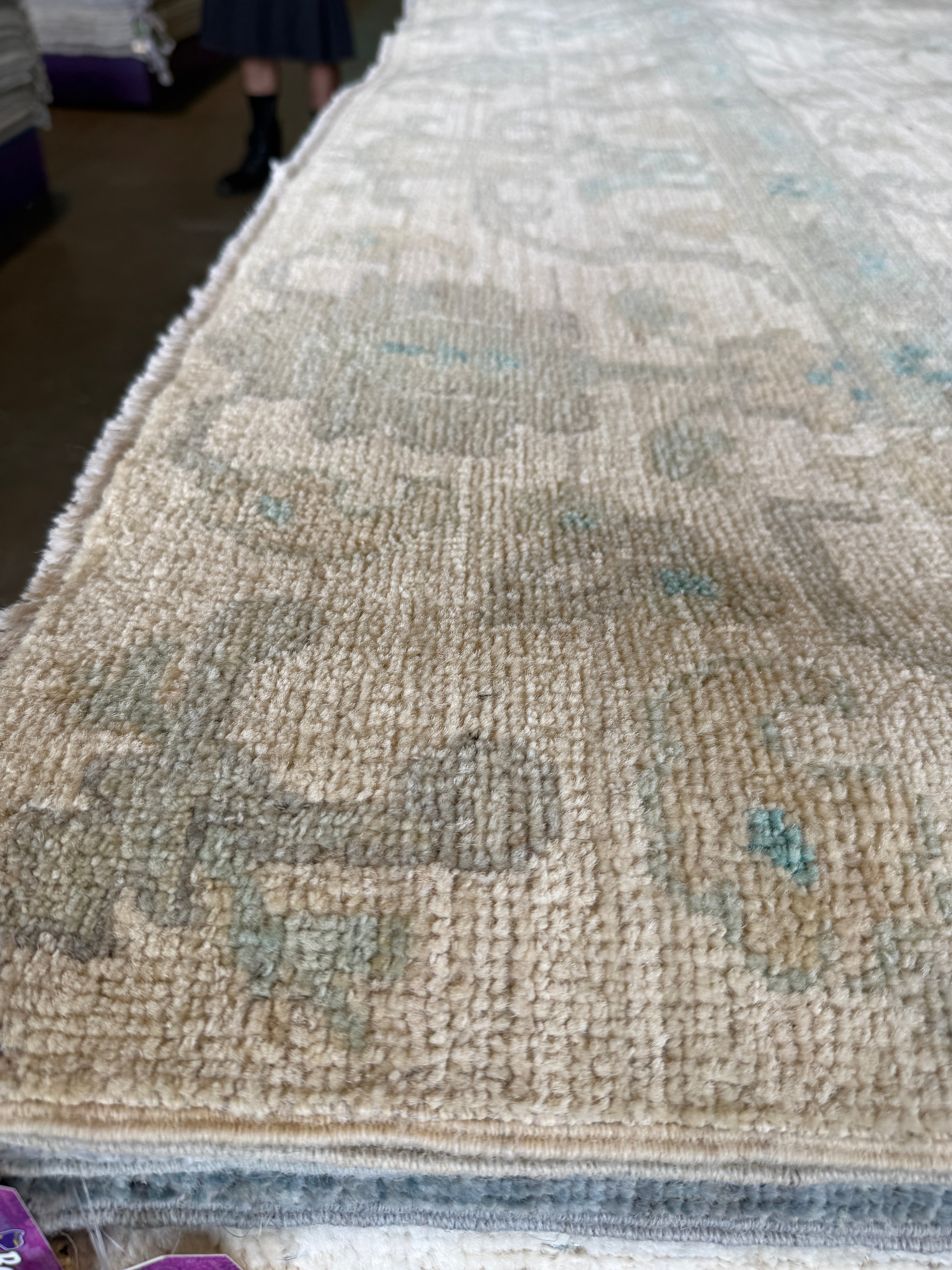 Paige Herschell 9.1x12.1 Blue & Cream Afghani Whitewashed Oushak