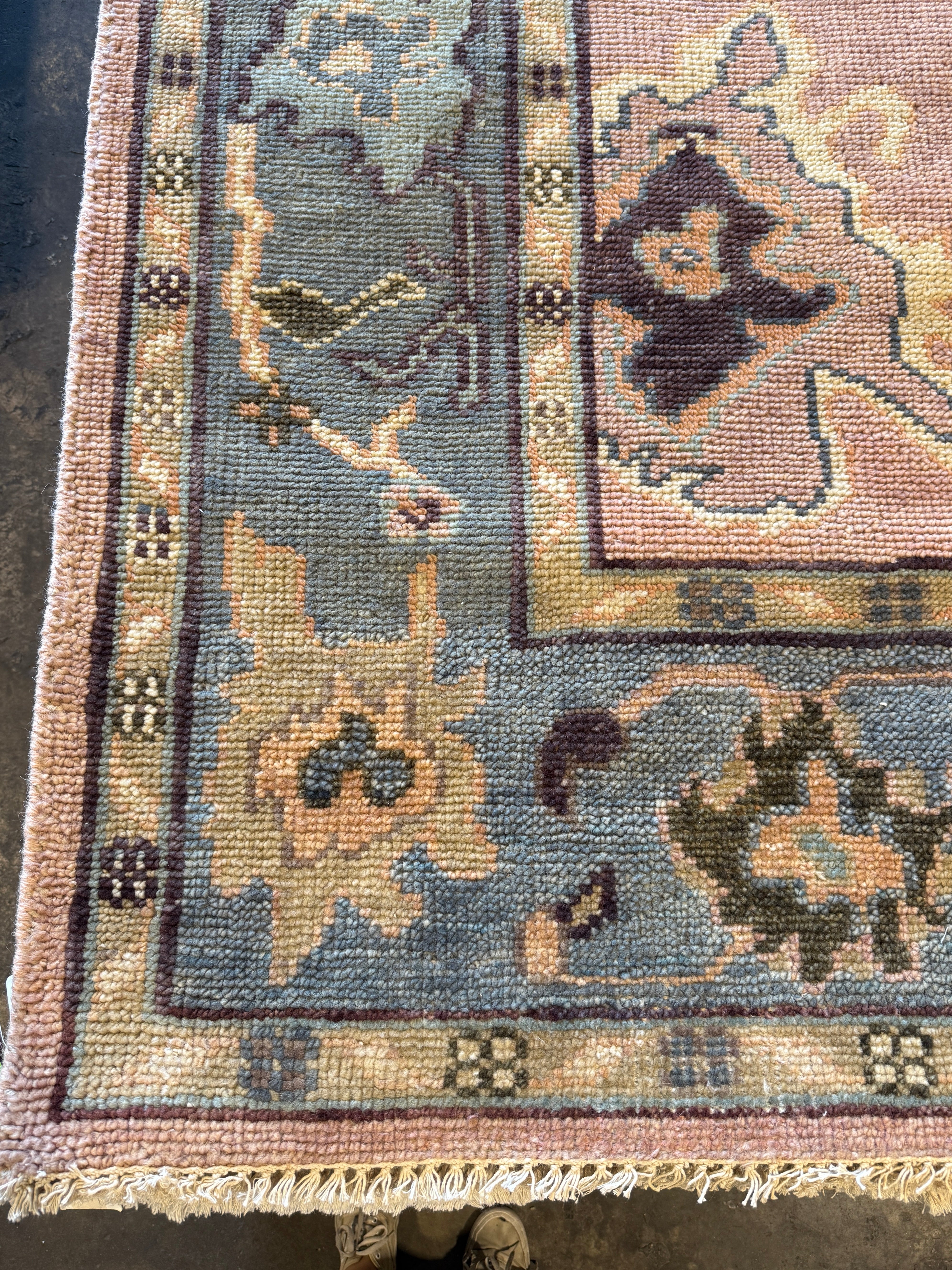 Elizabeth Hammer 8x10 Pink and Grey Hand-Knotted Oushak Rug