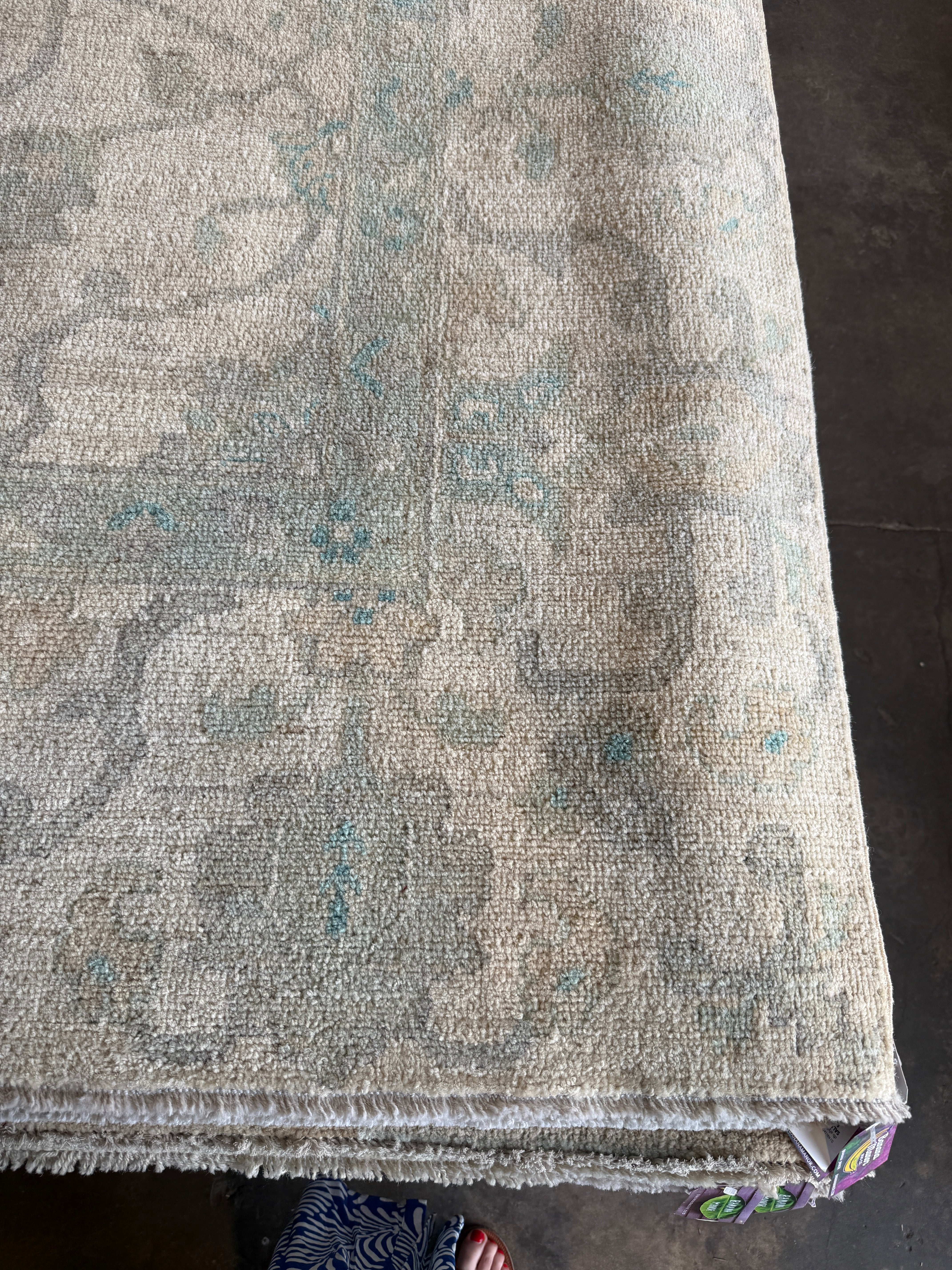 Paige Herschell 9.1x12.1 Blue & Cream Afghani Whitewashed Oushak