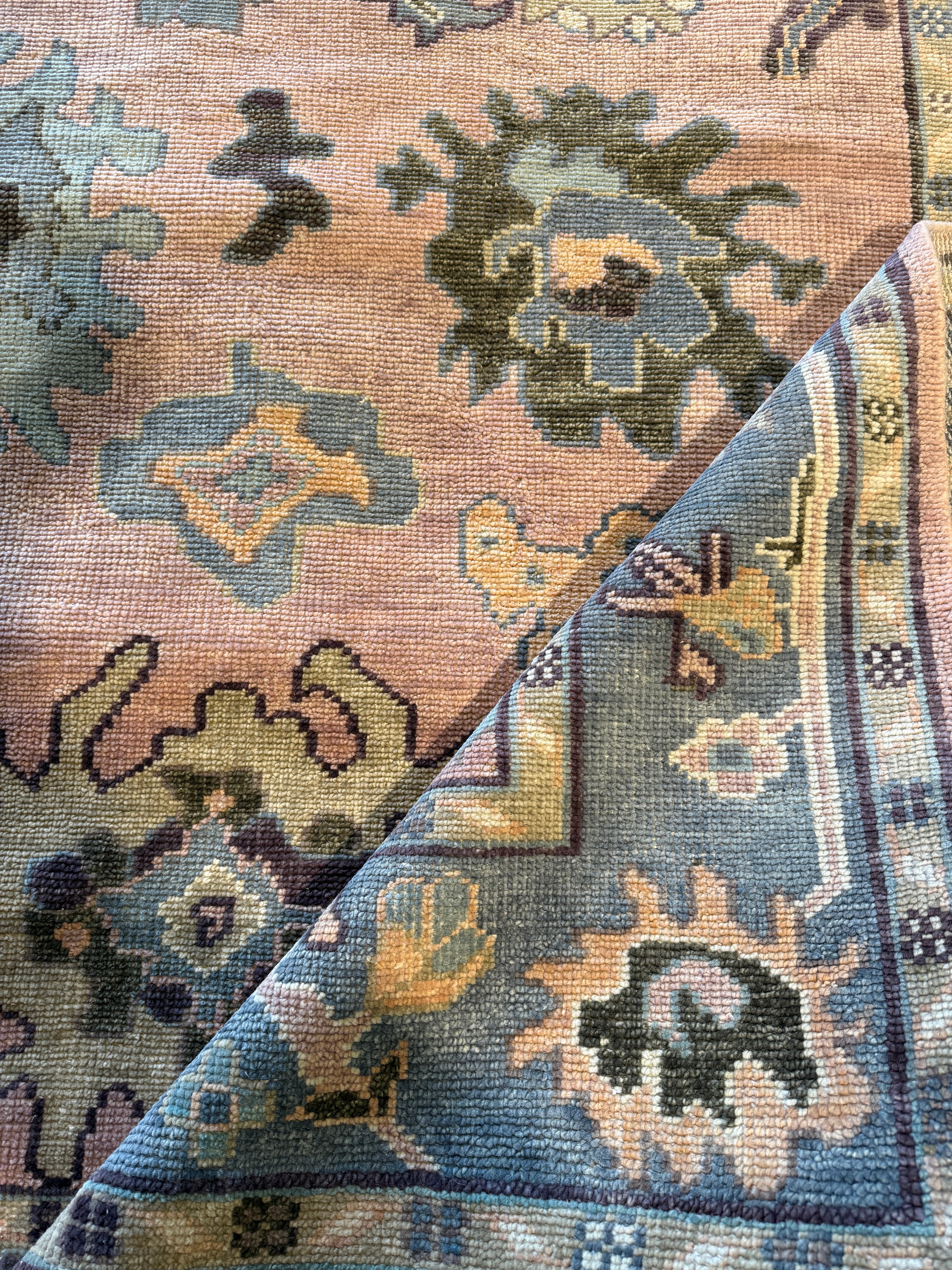 Elizabeth Hammer 8x10 Pink and Grey Hand-Knotted Oushak Rug