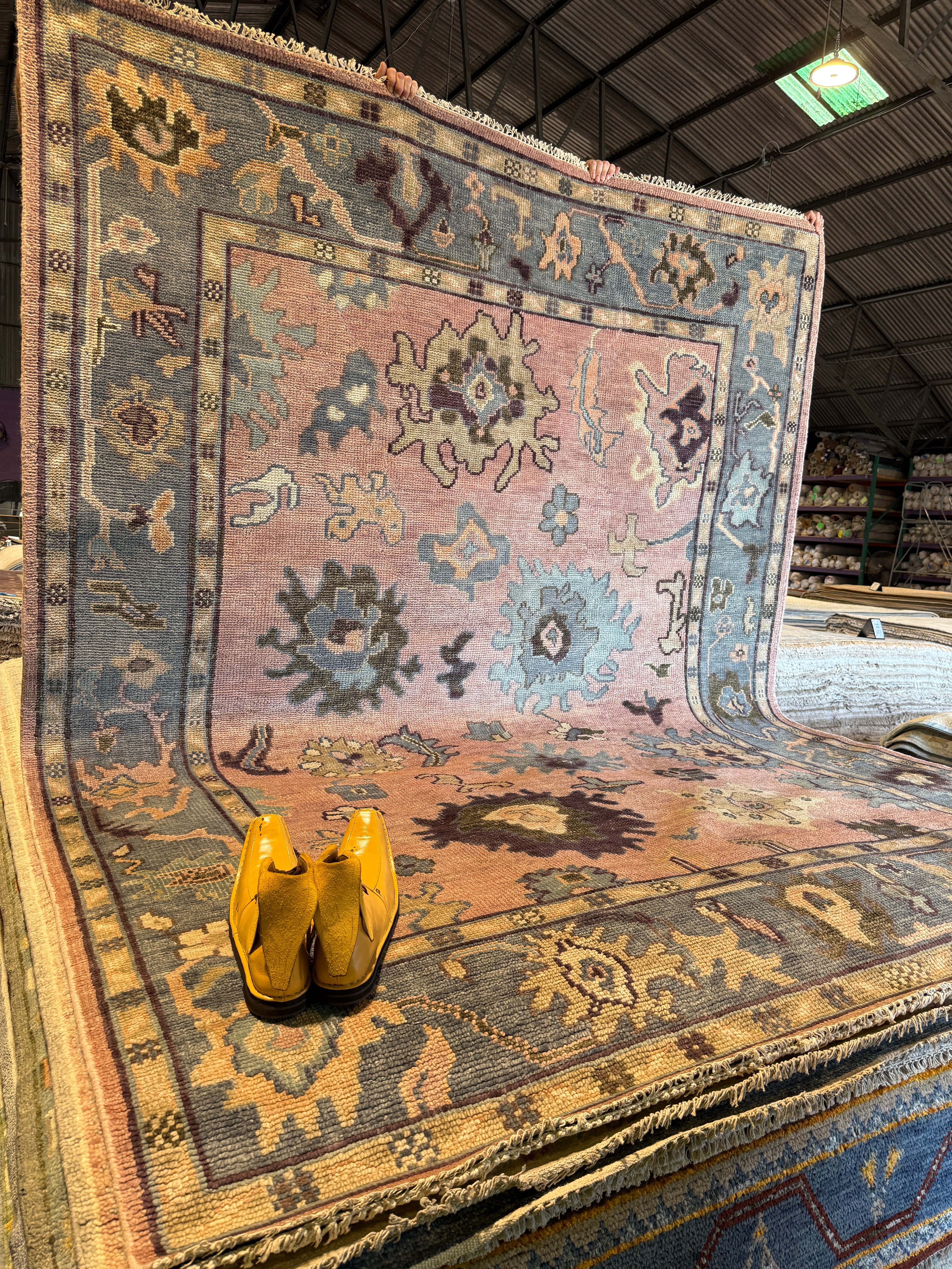 Elizabeth Hammer 8x10 Pink and Grey Hand-Knotted Oushak Rug