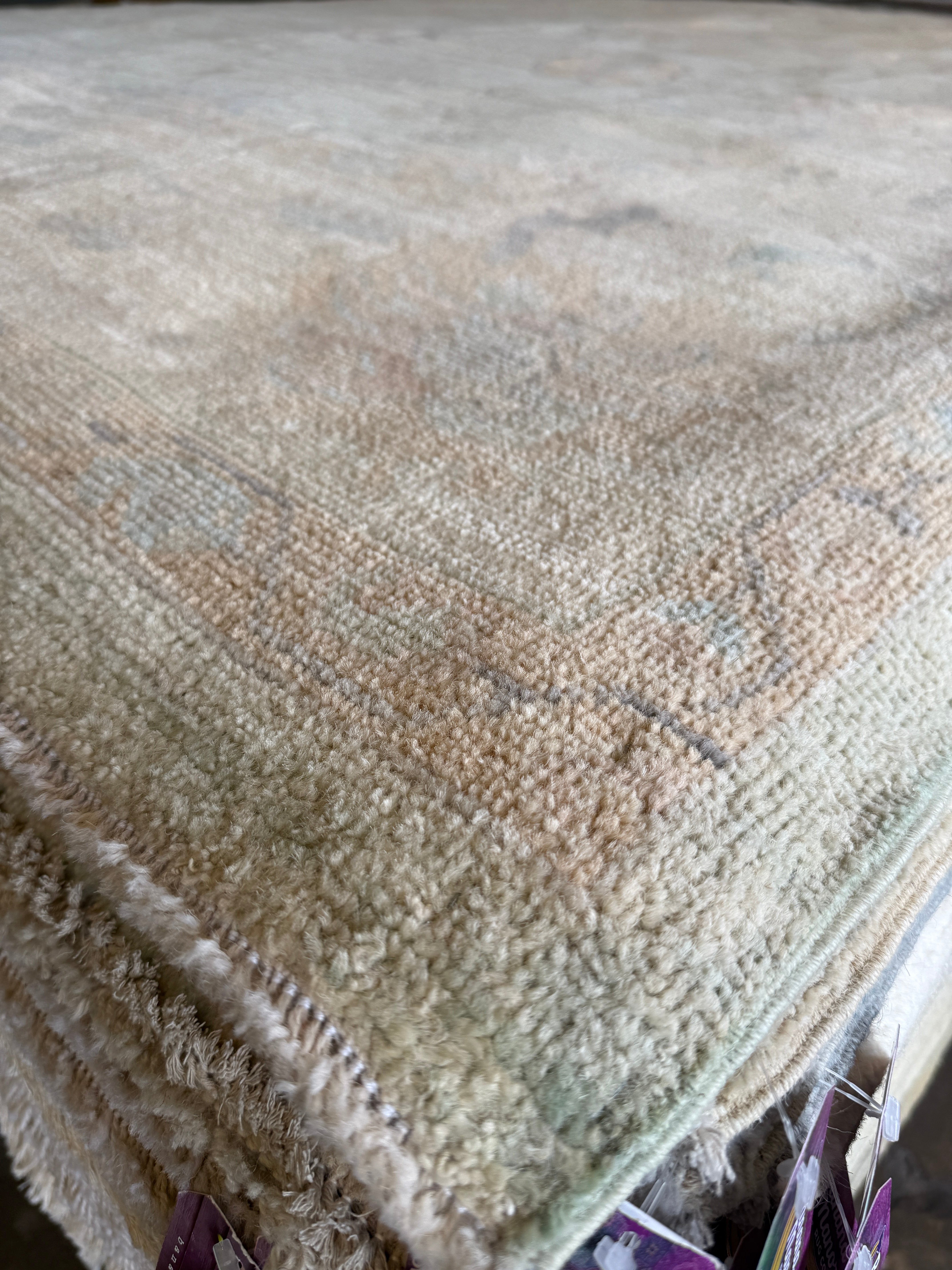 Karen Izaguirre 9.2x12.2 Cream & Green Afghani Whitewashed Oushak
