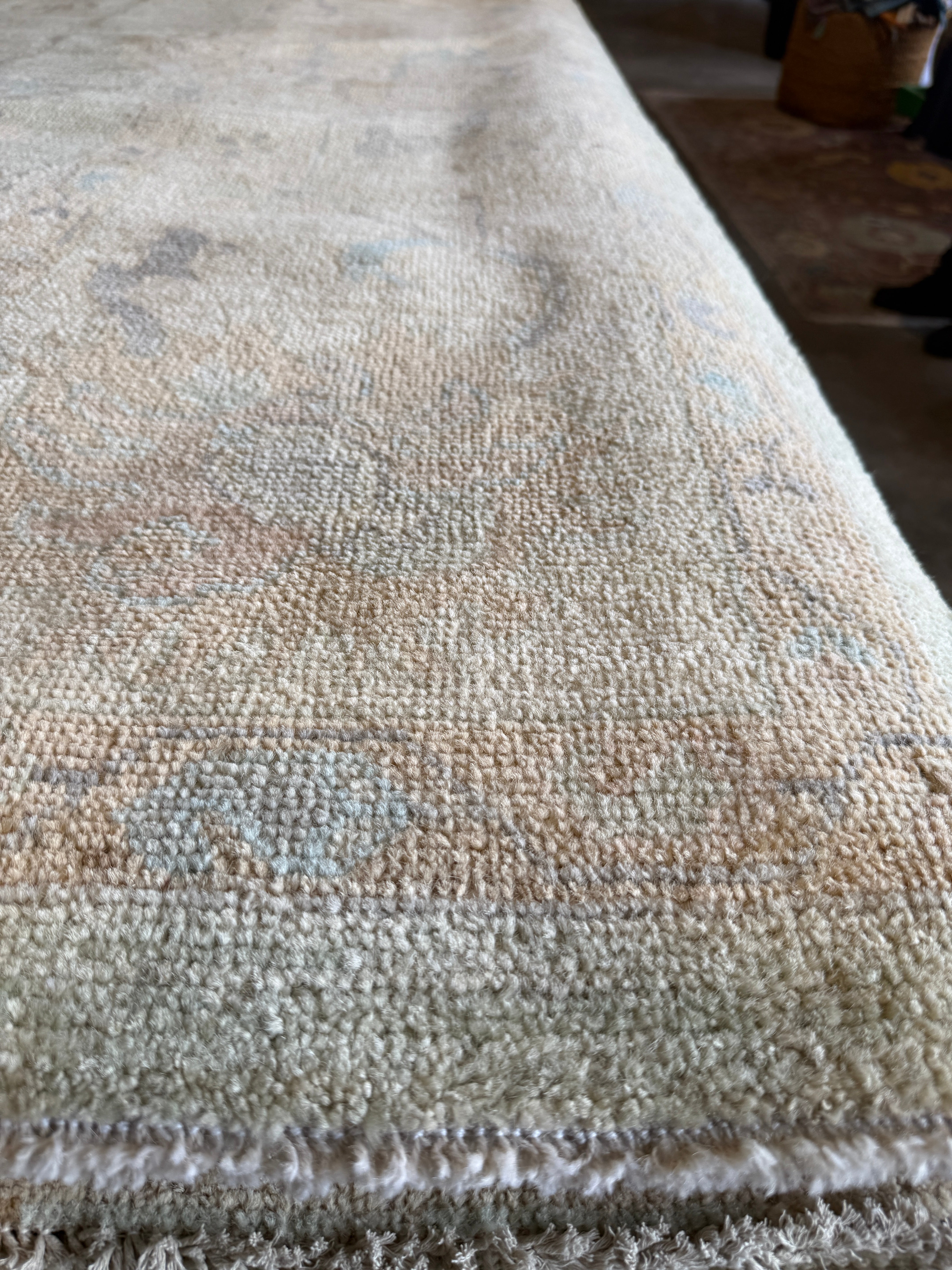 Karen Izaguirre 9.2x12.2 Cream & Green Afghani Whitewashed Oushak