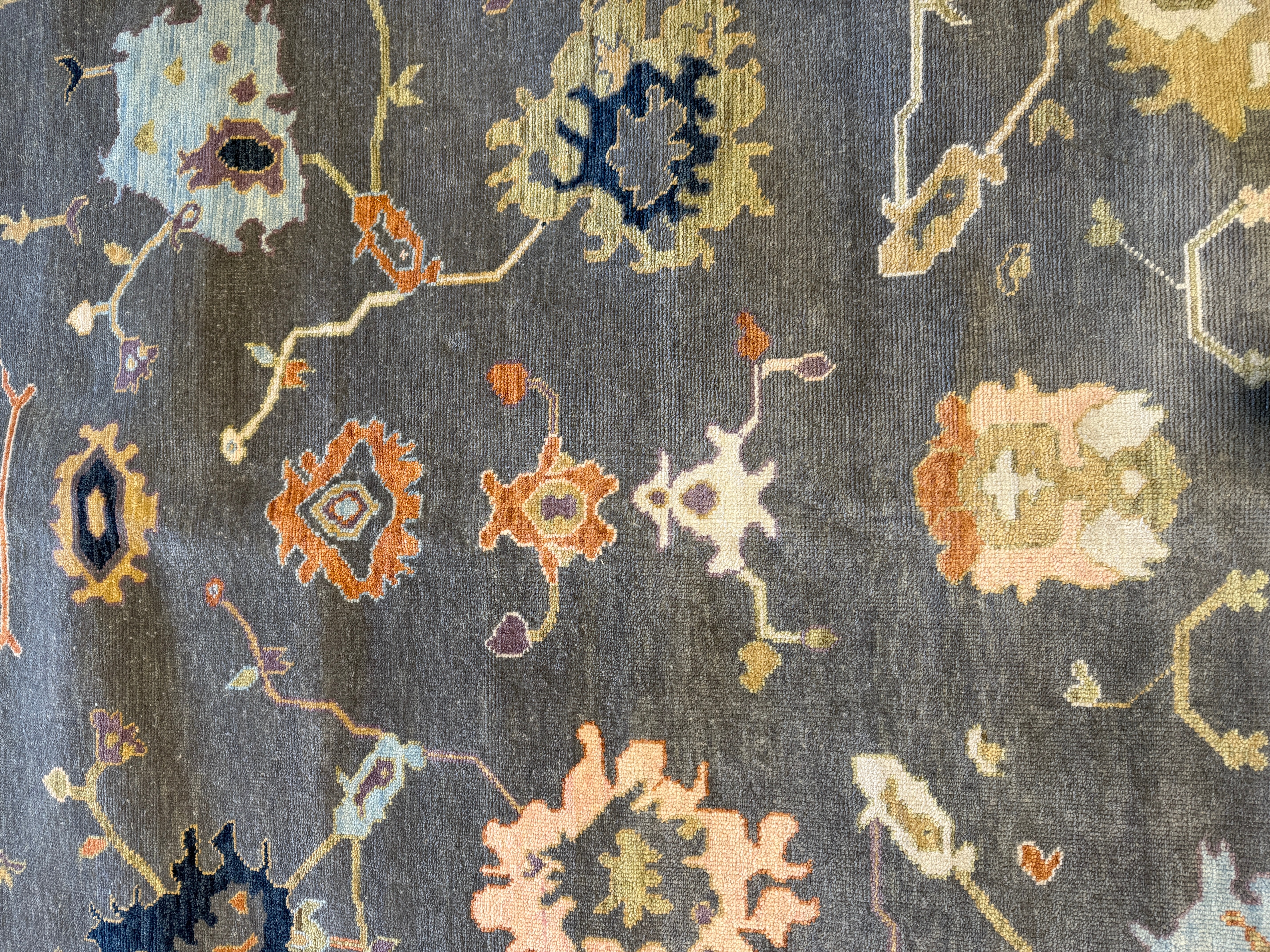 Honeysuckle 8x9.9 Grey and Ivory Hand-Knotted Oushak Rug