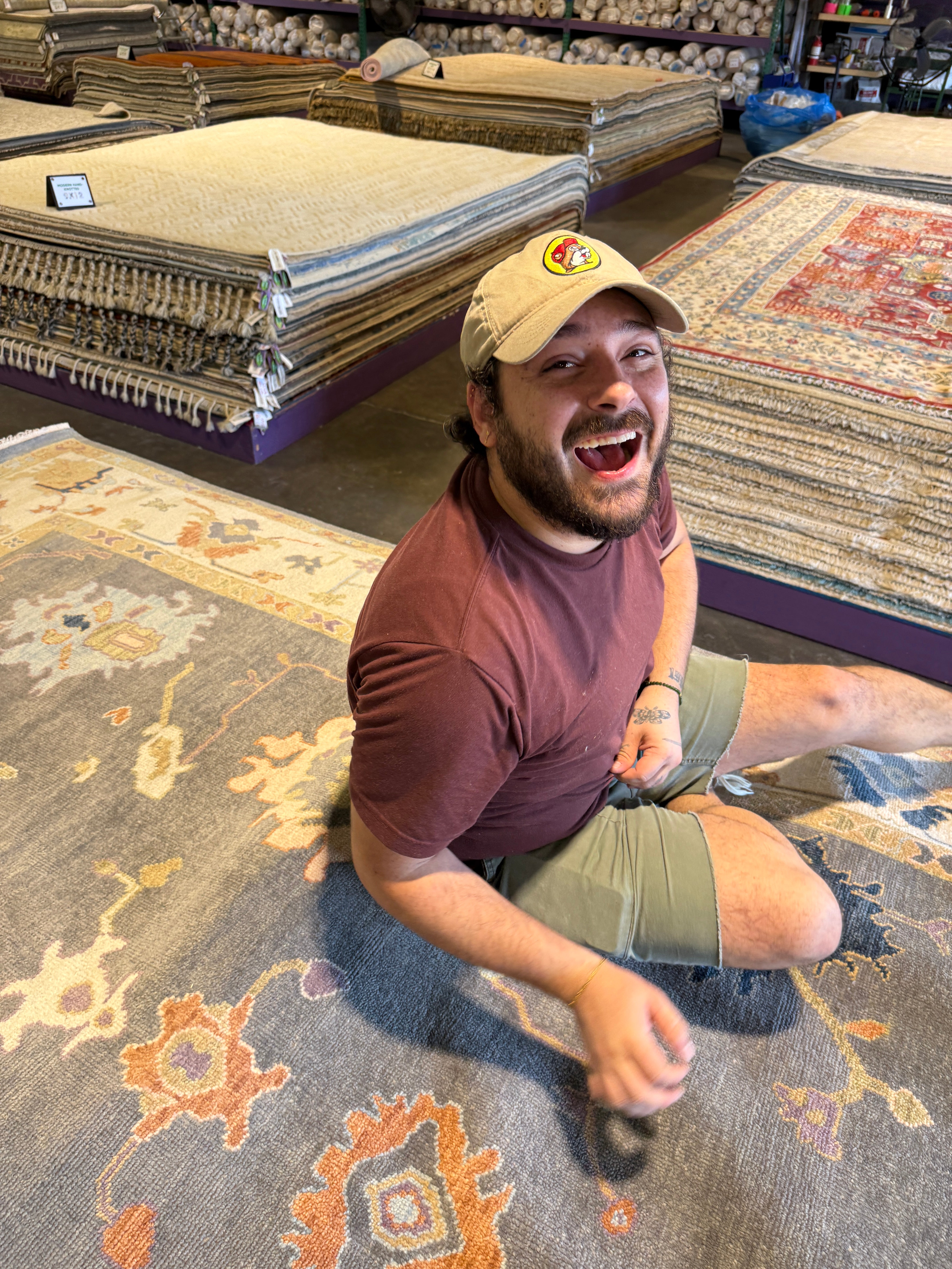 Honeysuckle 8x9.9 Grey and Ivory Hand-Knotted Oushak Rug