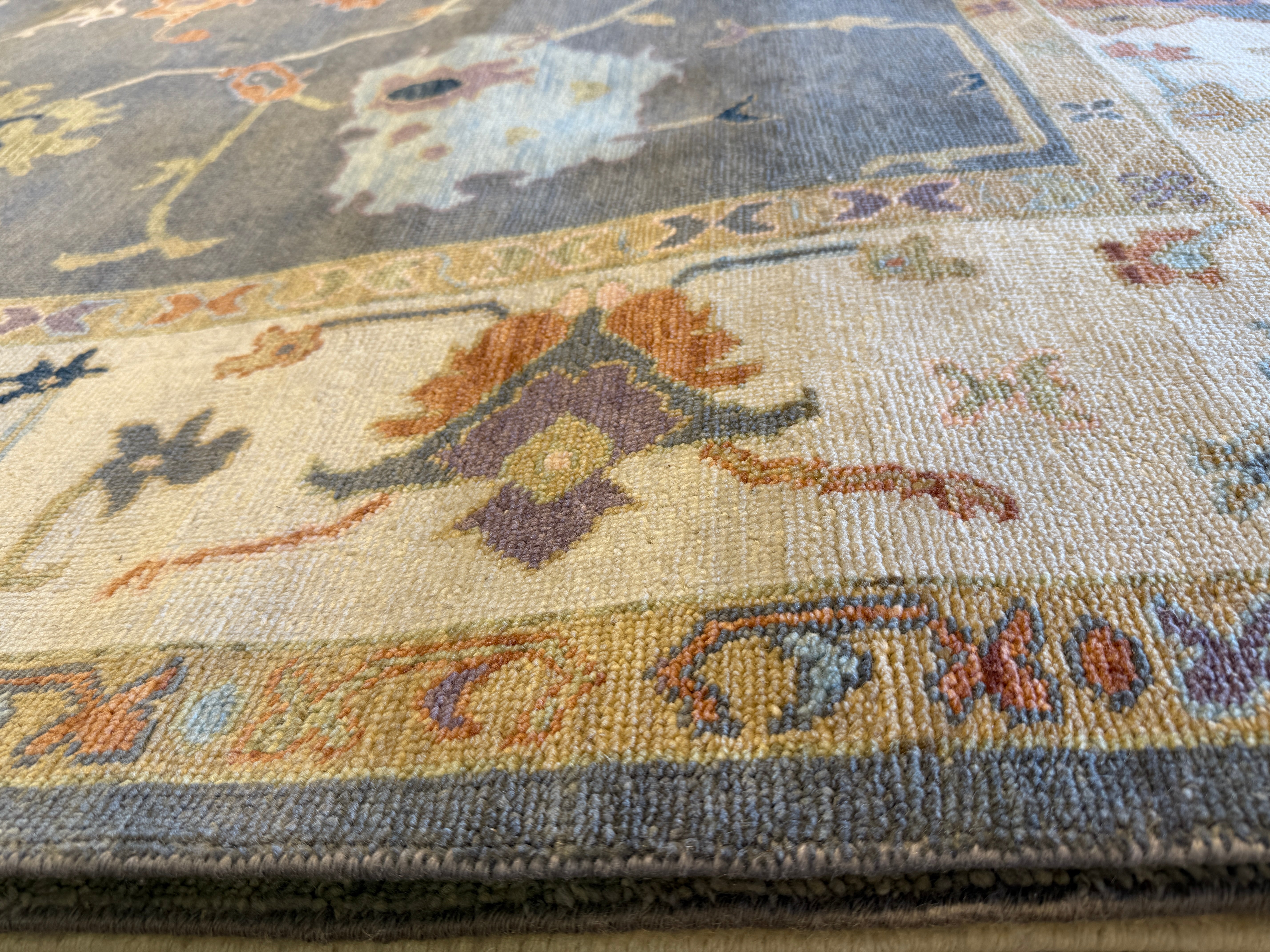 Honeysuckle 8x9.9 Grey and Ivory Hand-Knotted Oushak Rug