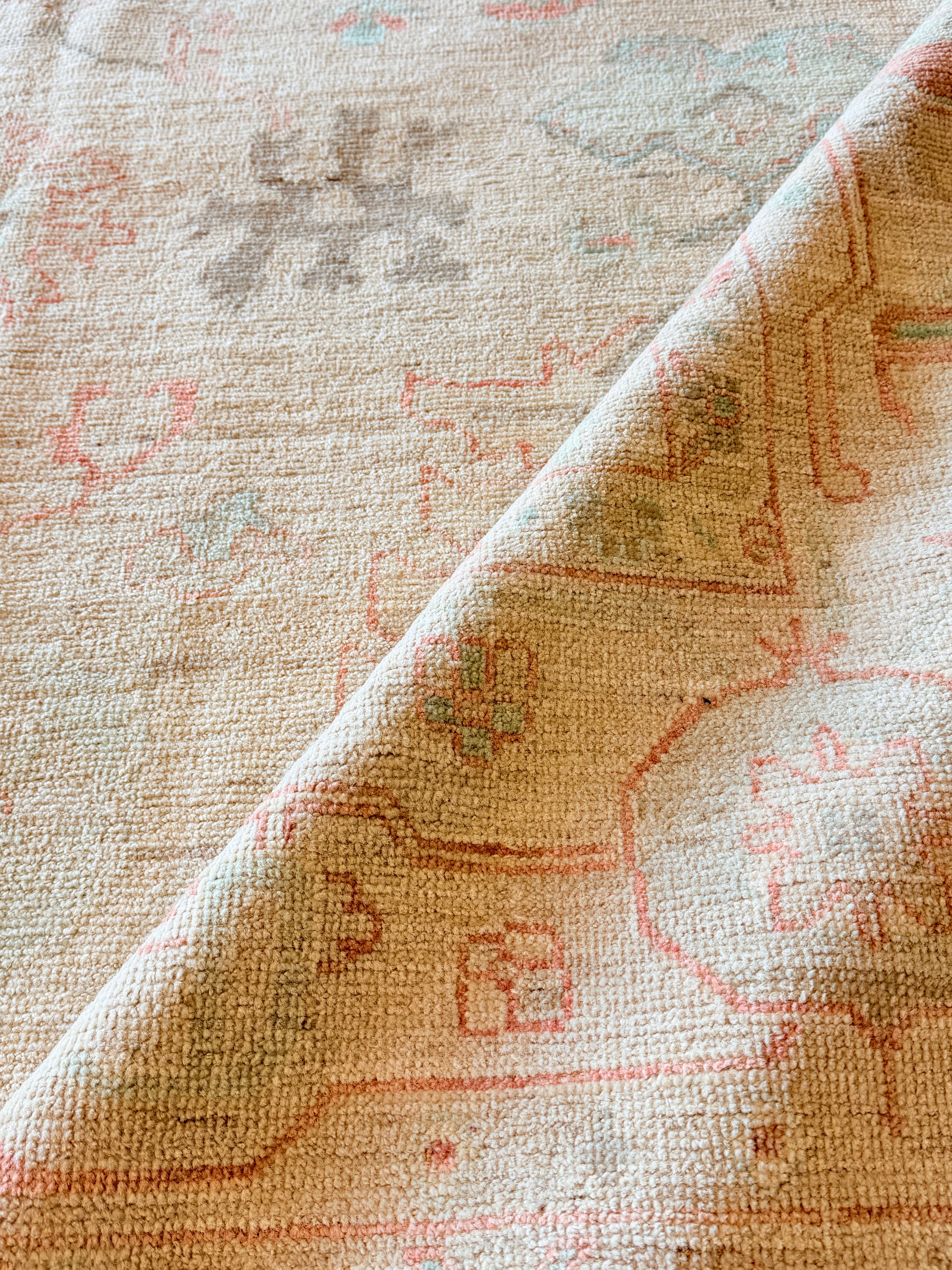 Harriet Garcia 8.11x11.11 Pink and Blue Afghani Whitewashed Oushak