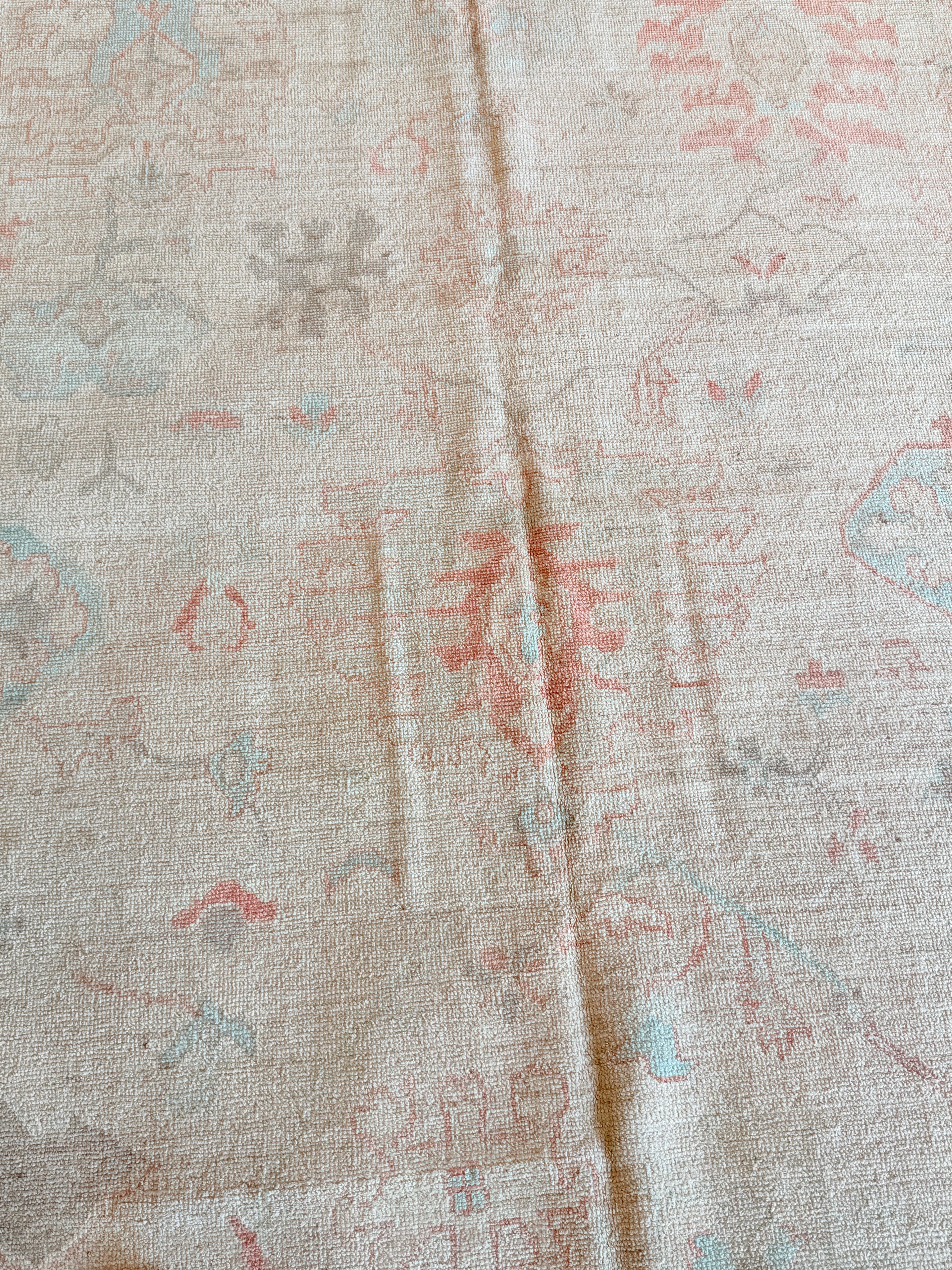 Harriet Garcia 8.11x11.11 Pink and Blue Afghani Whitewashed Oushak