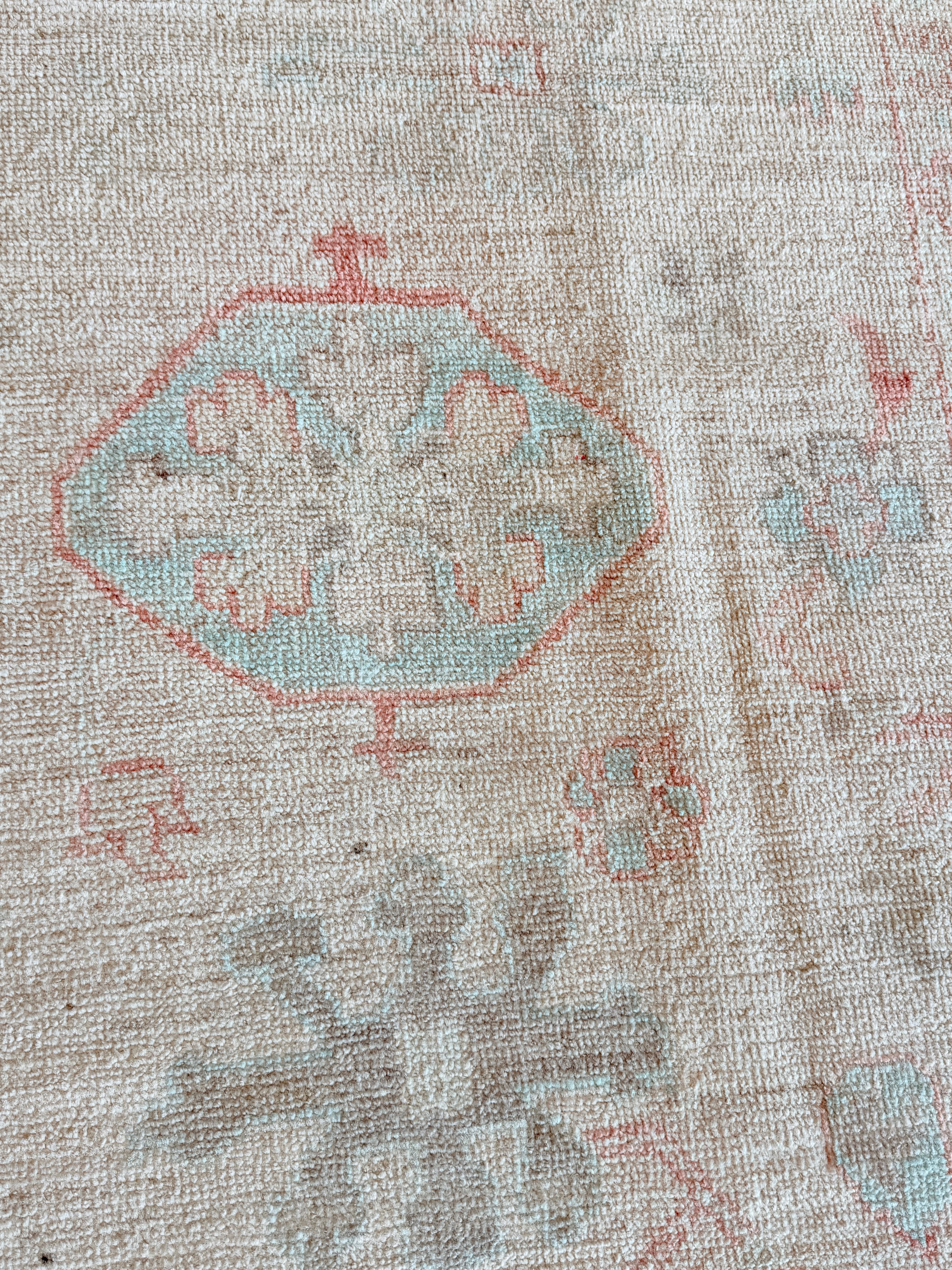 Harriet Garcia 8.11x11.11 Pink and Blue Afghani Whitewashed Oushak