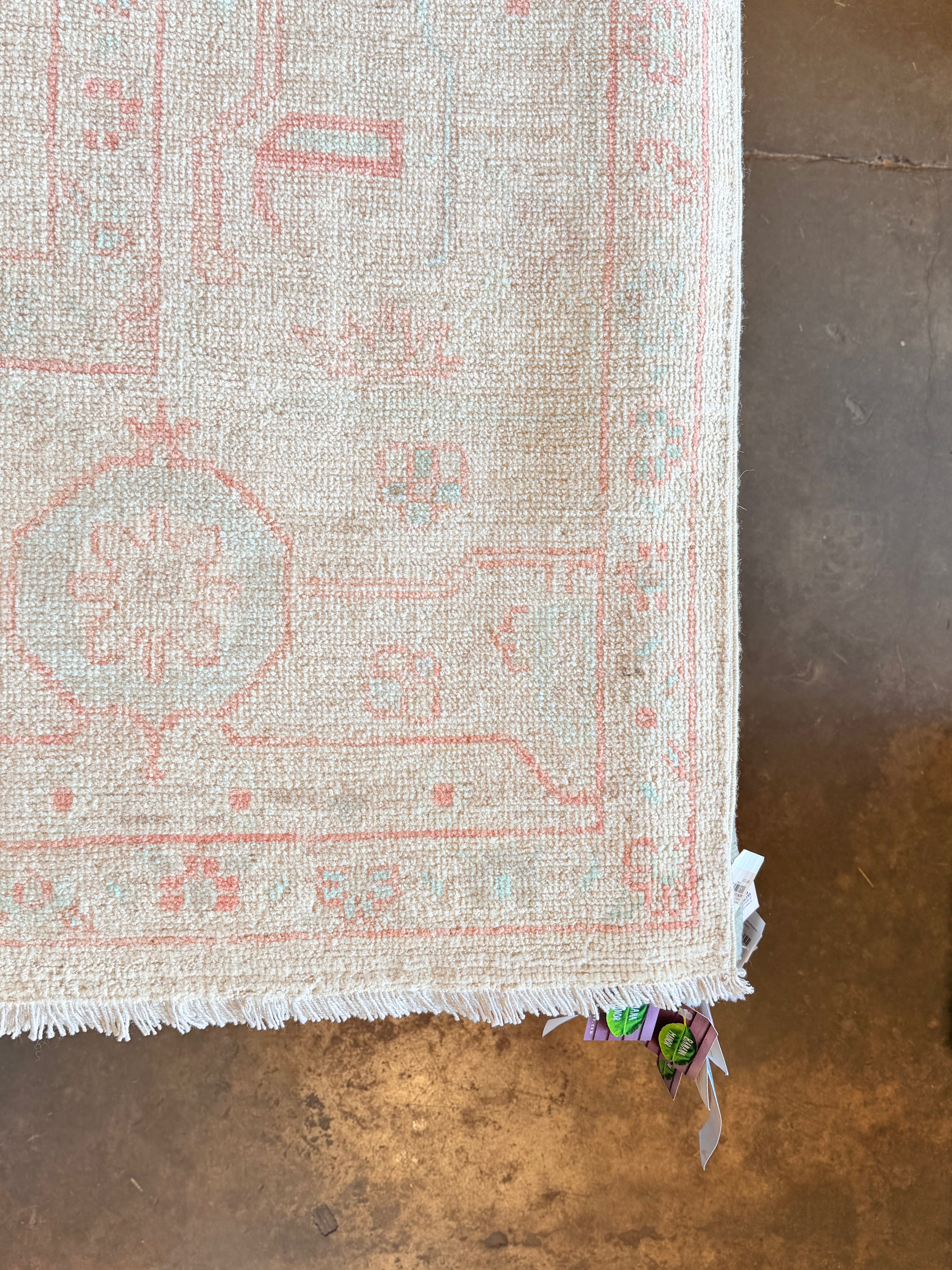 Harriet Garcia 8.11x11.11 Pink and Blue Afghani Whitewashed Oushak