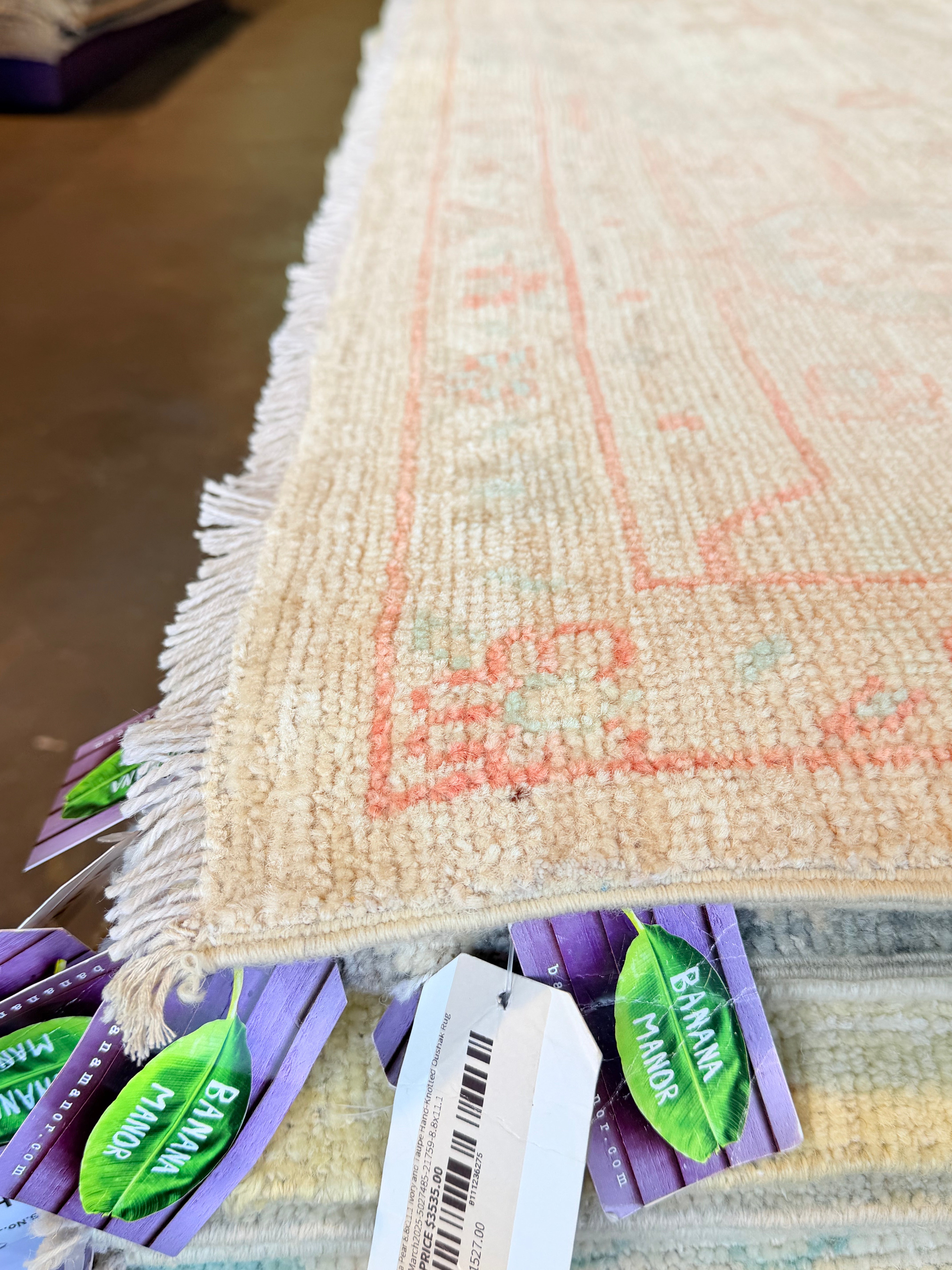 Harriet Garcia 8.11x11.11 Pink and Blue Afghani Whitewashed Oushak