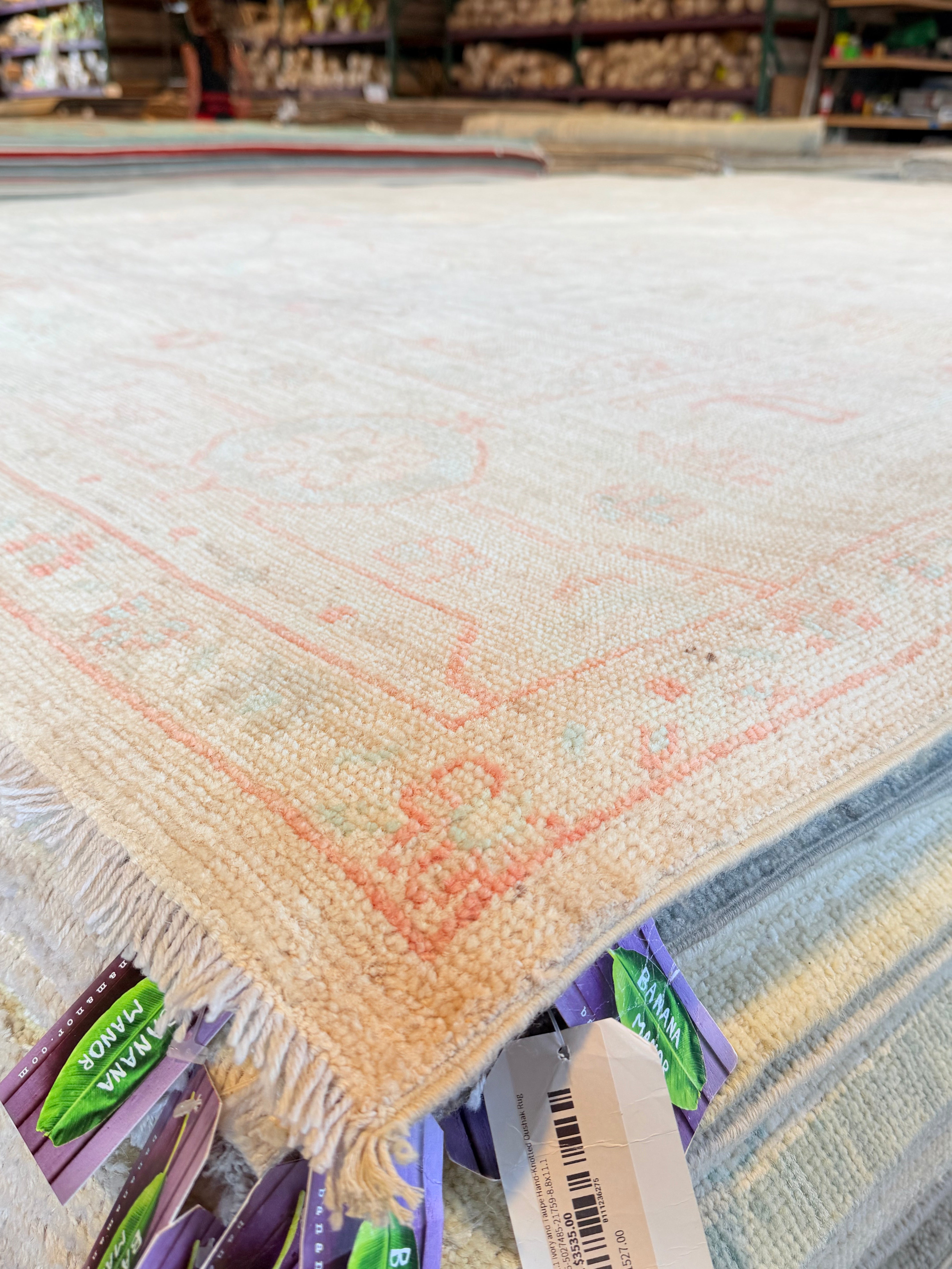 Harriet Garcia 8.11x11.11 Pink and Blue Afghani Whitewashed Oushak