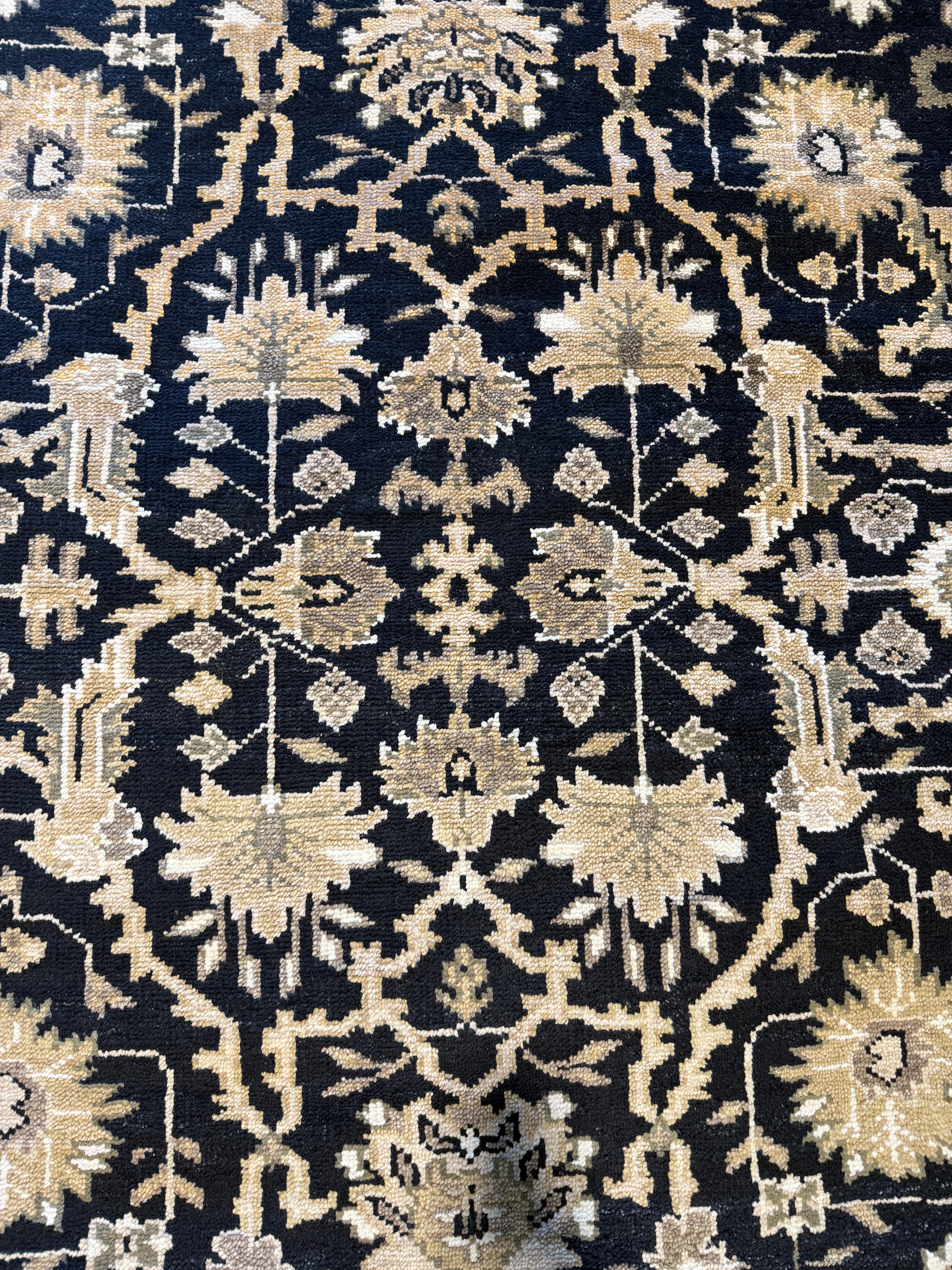 Wendy Hughes 8x9.9 Hand-Knotted Oushak Rug Black and Beige