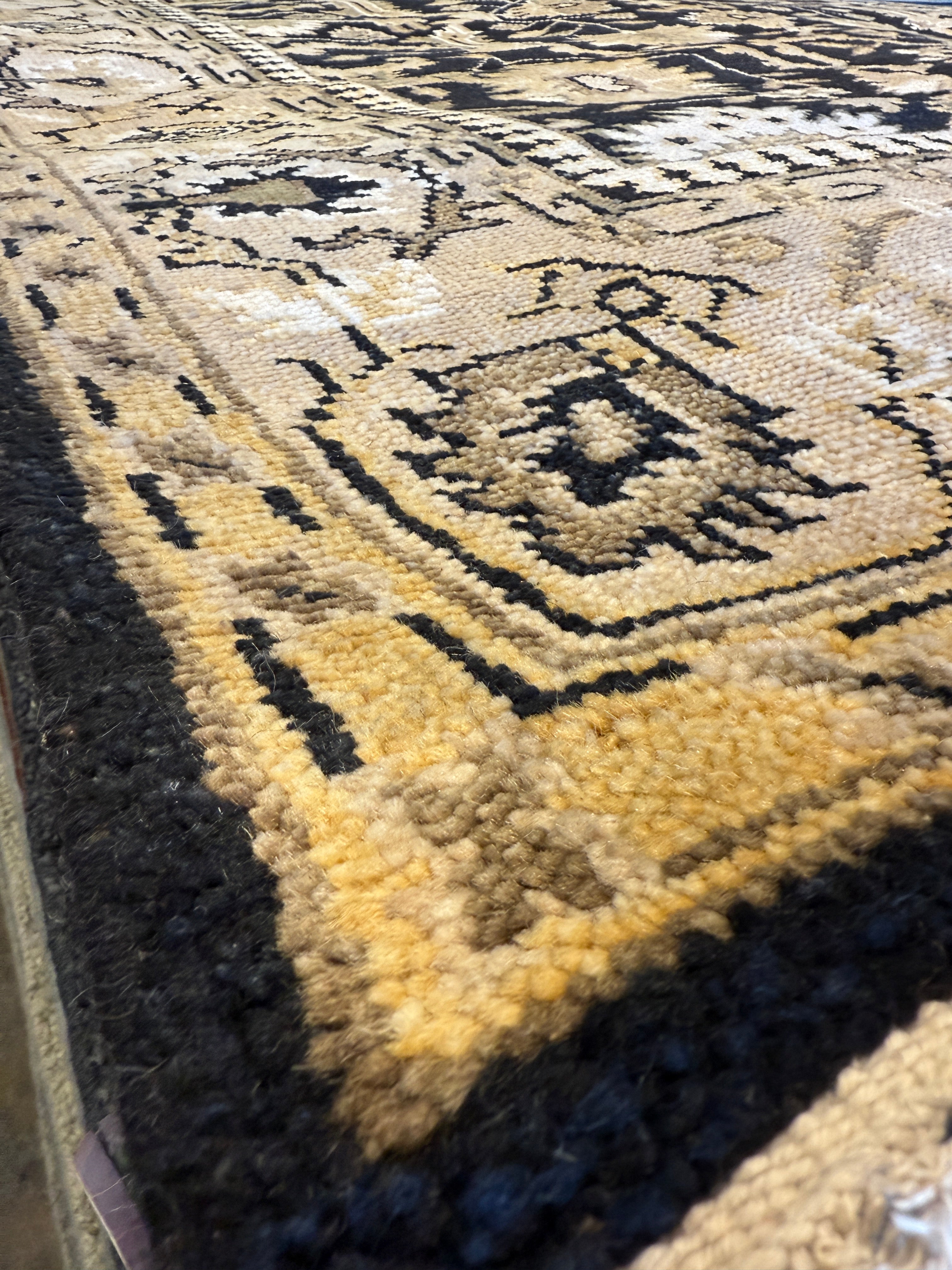 Wendy Hughes 8x9.9 Hand-Knotted Oushak Rug Black and Beige