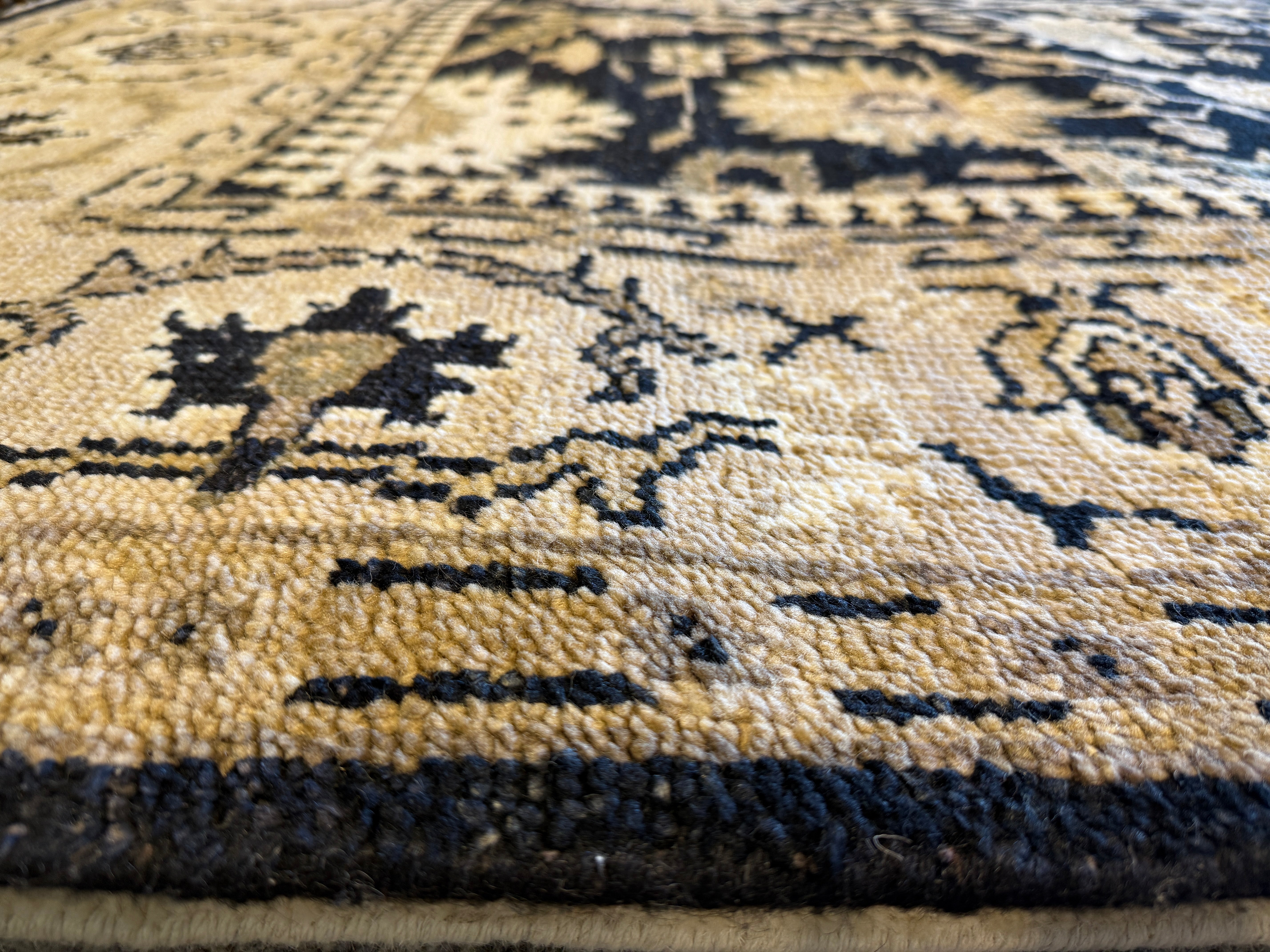 Wendy Hughes 8x9.9 Hand-Knotted Oushak Rug Black and Beige