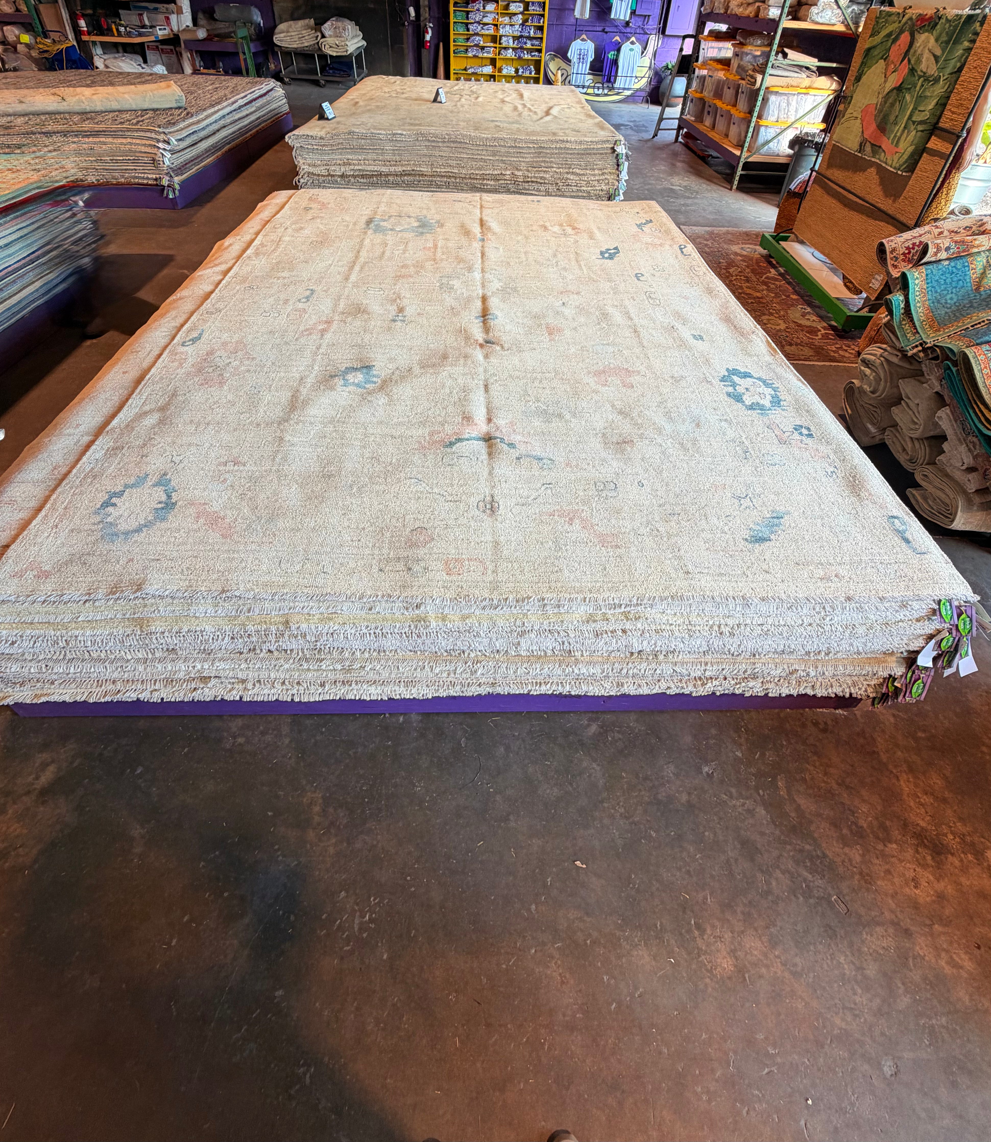 Anne Mayfair 8.1x12.4 Pink and Blue Afghani Whitewashed Oushak