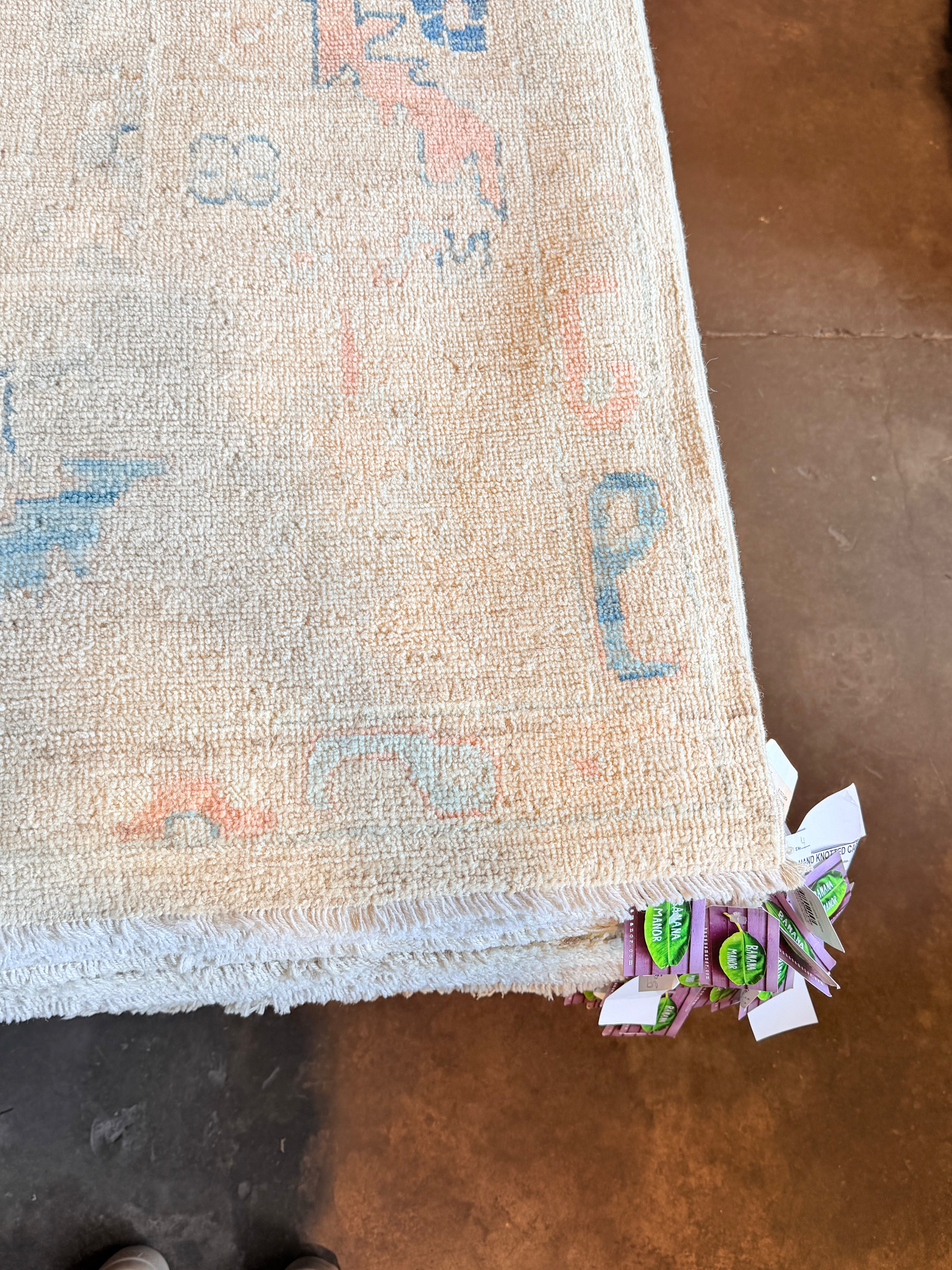 Anne Mayfair 8.1x12.4 Pink and Blue Afghani Whitewashed Oushak