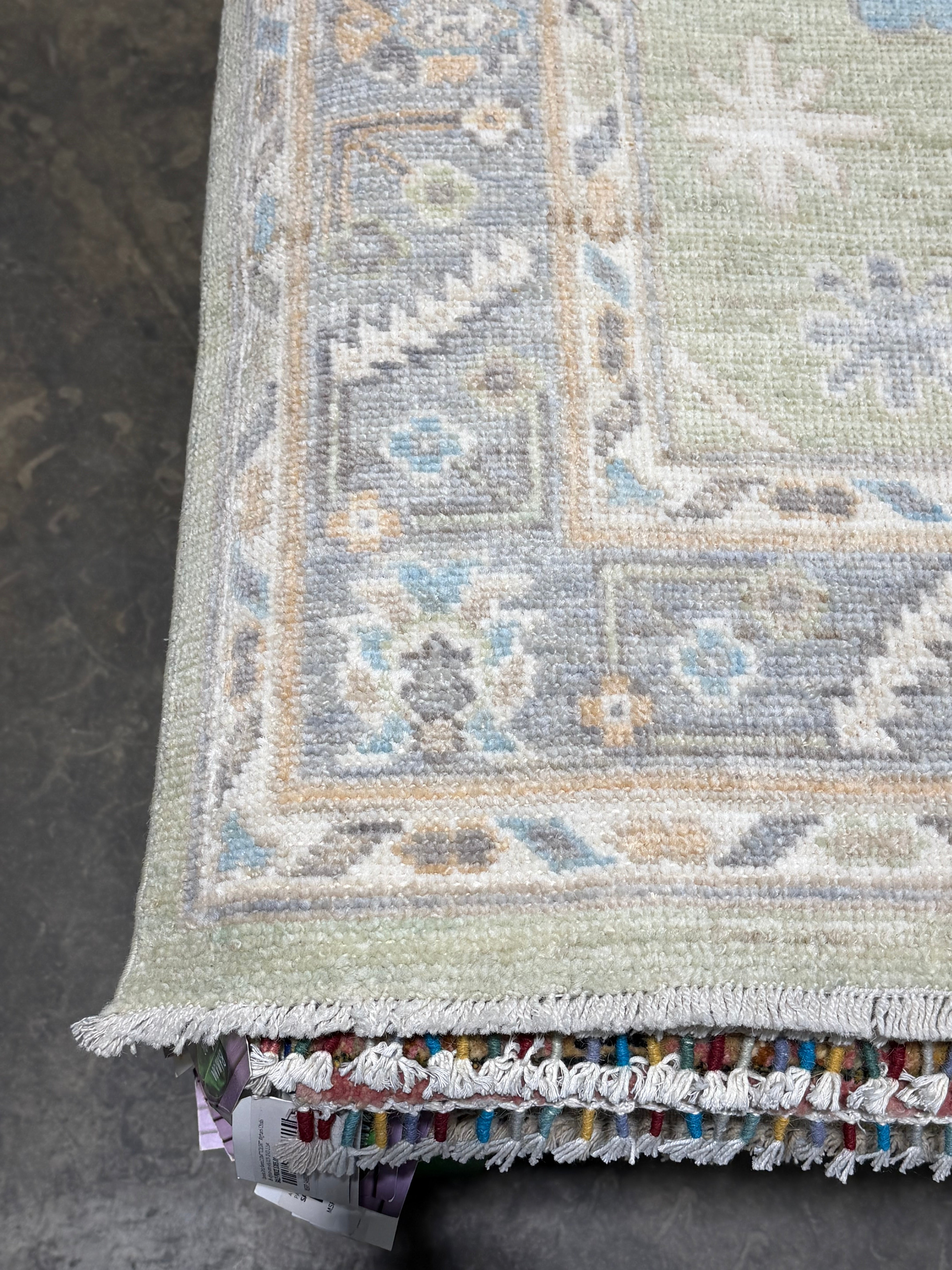 Yvette 3.1x4.11 Green and Blue Afghani Whitewashed Oushak