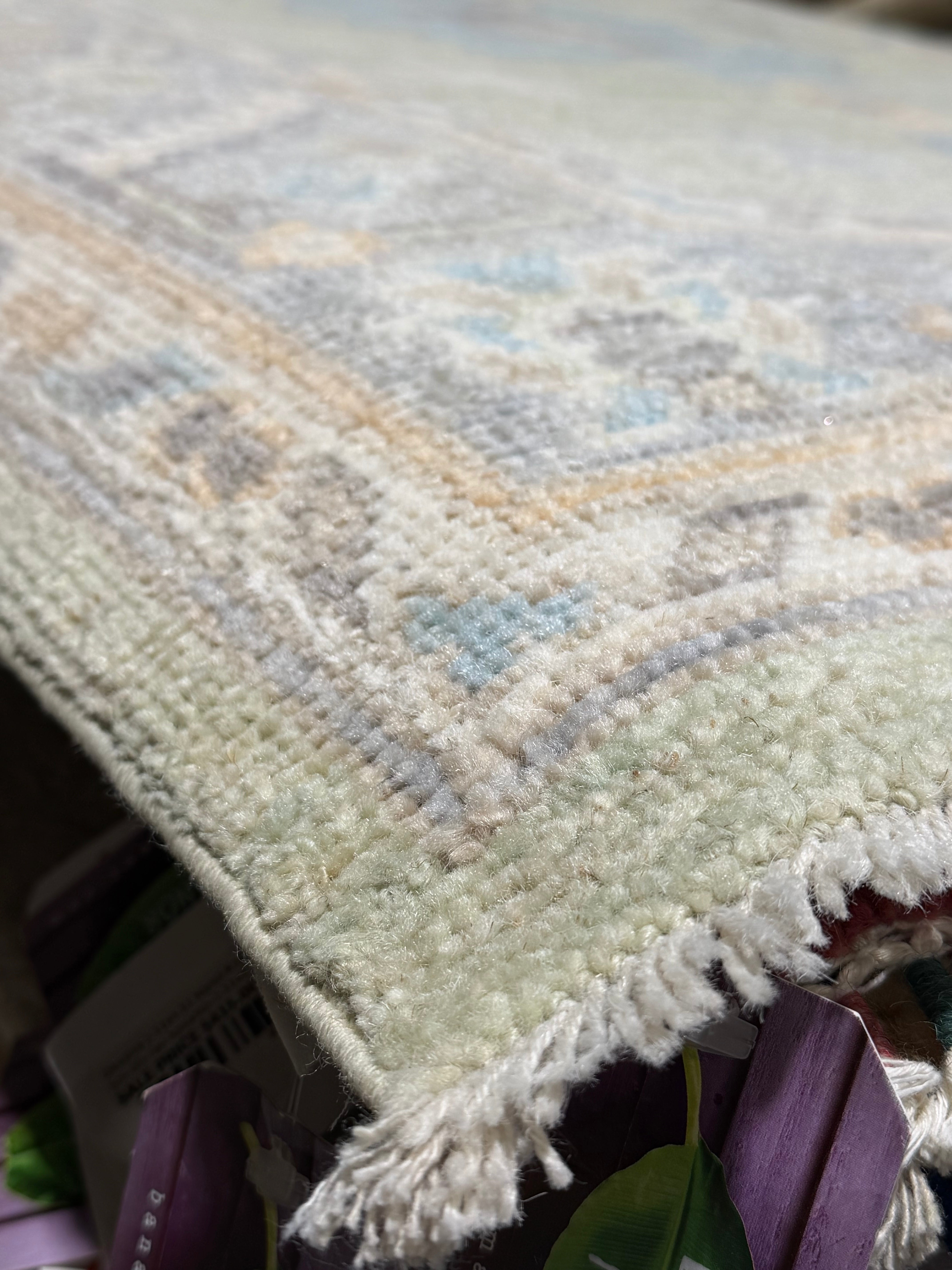 Yvette 3.1x4.11 Green and Blue Afghani Whitewashed Oushak