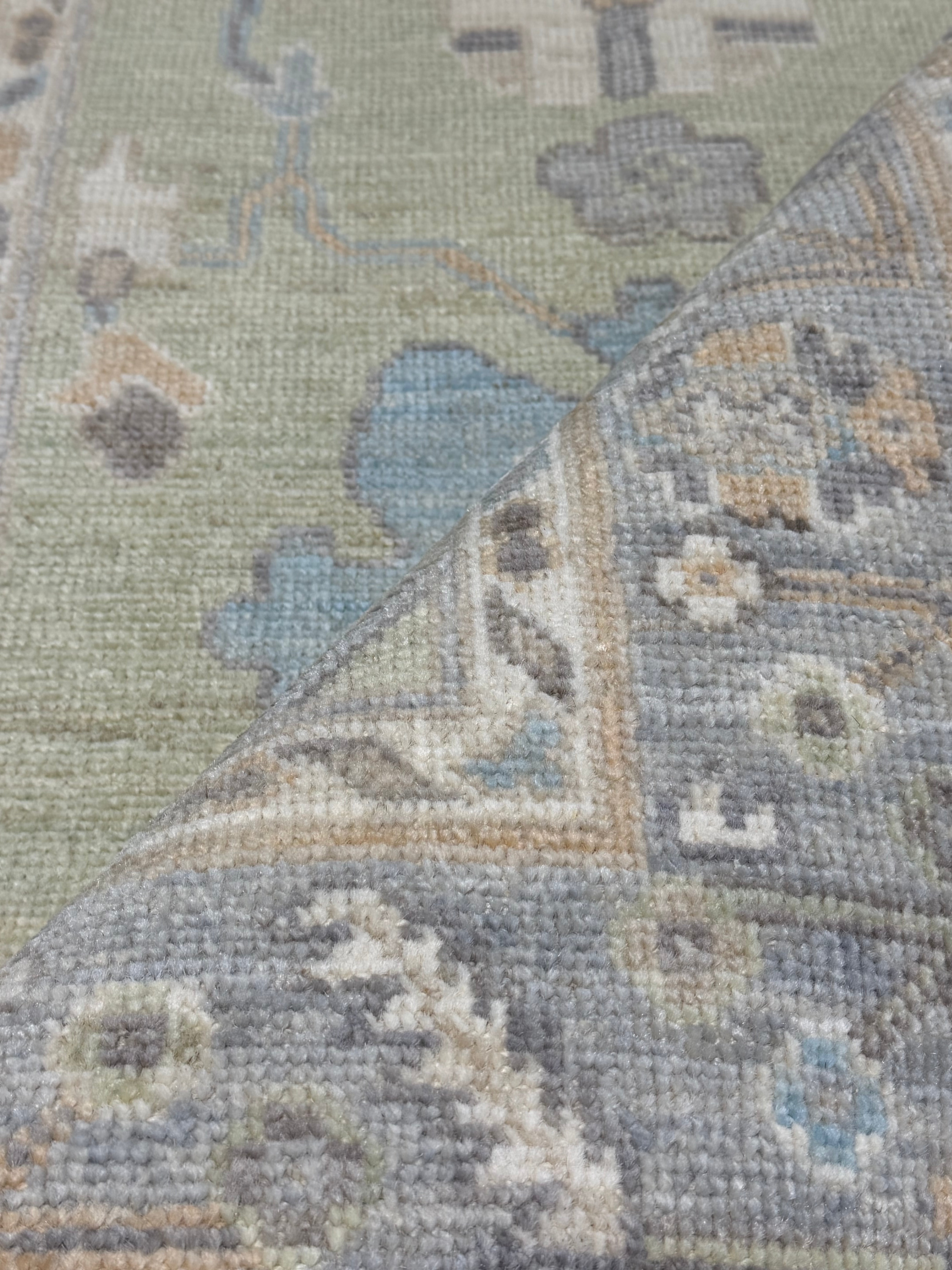 Yvette 3.1x4.11 Green and Blue Afghani Whitewashed Oushak