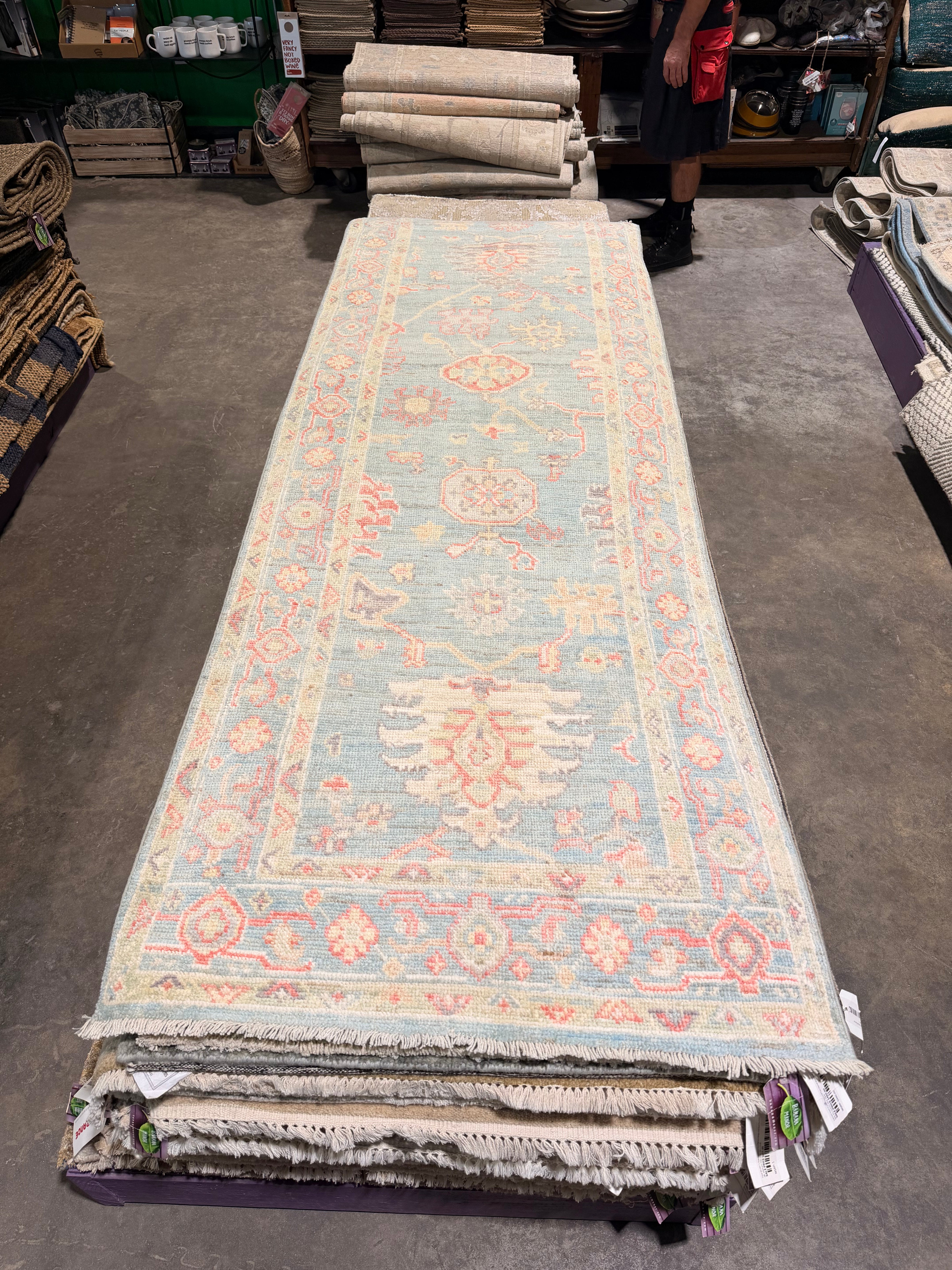 Mindy Chen 2.10x8.7 Blue Afghani Whitewashed Oushak Runner