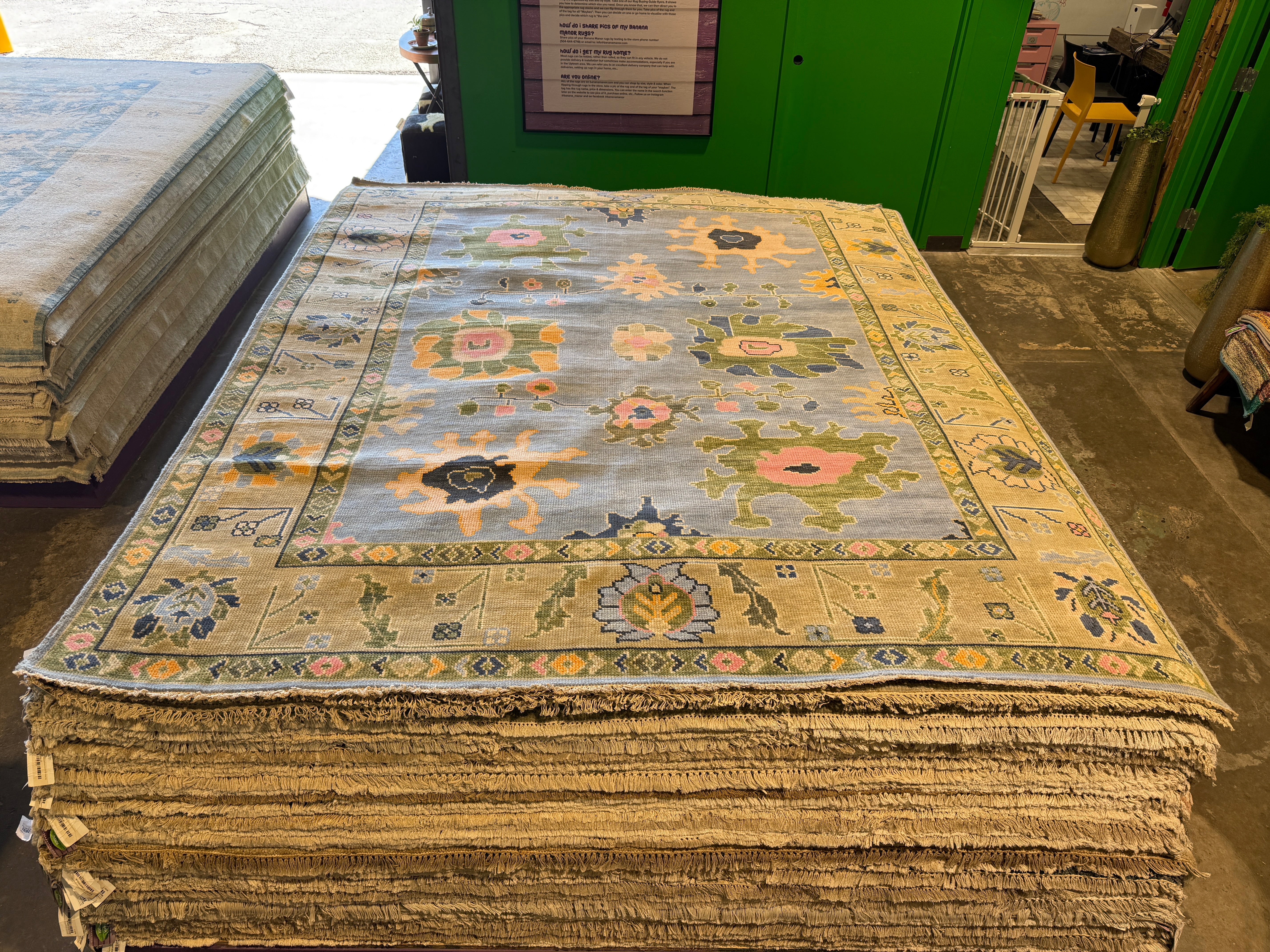 Jill Ireland 8.3x10 Blue & Beige Hand-Knotted Oushak