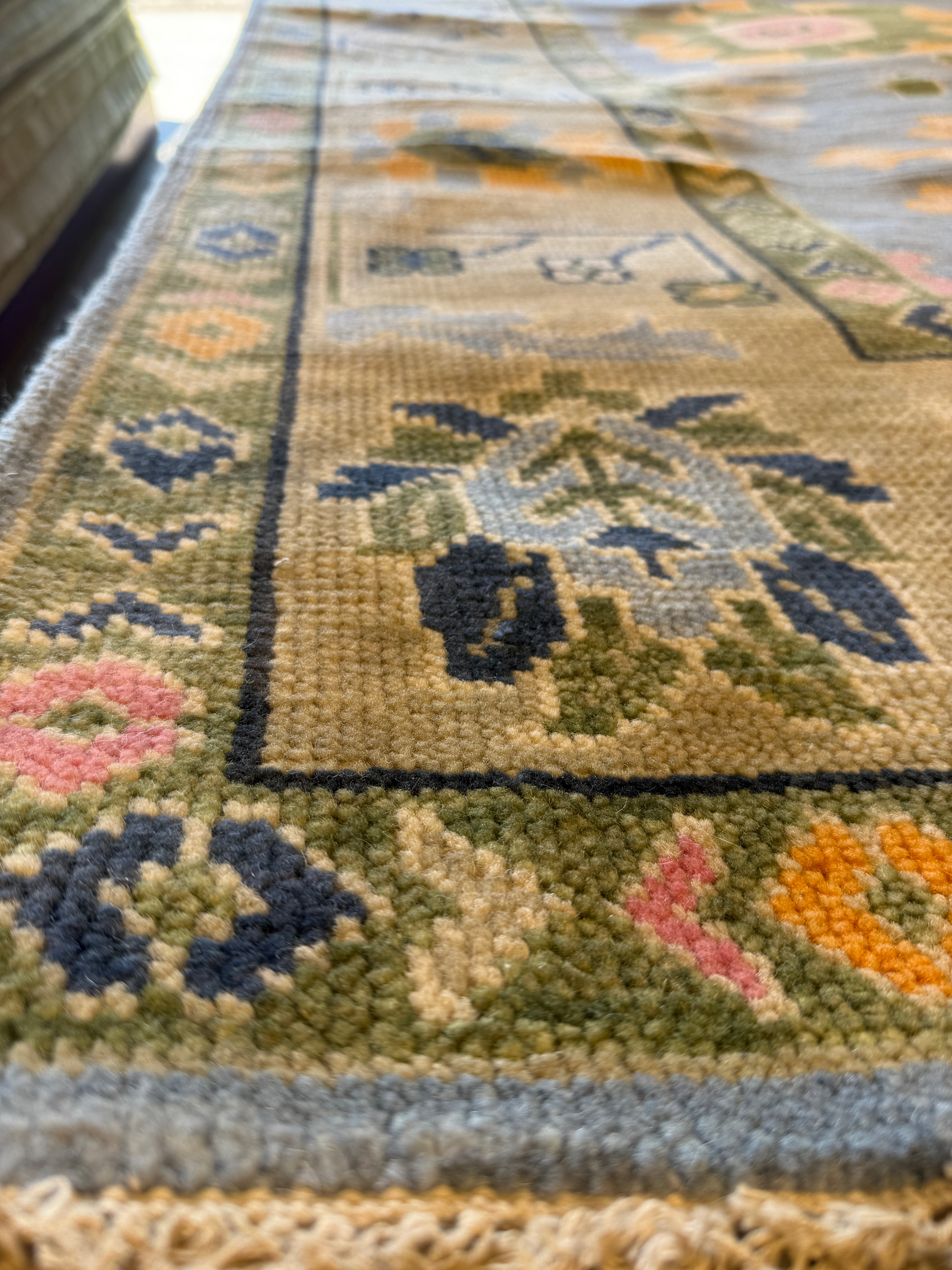 Jill Ireland 8.3x10 Blue & Beige Hand-Knotted Oushak