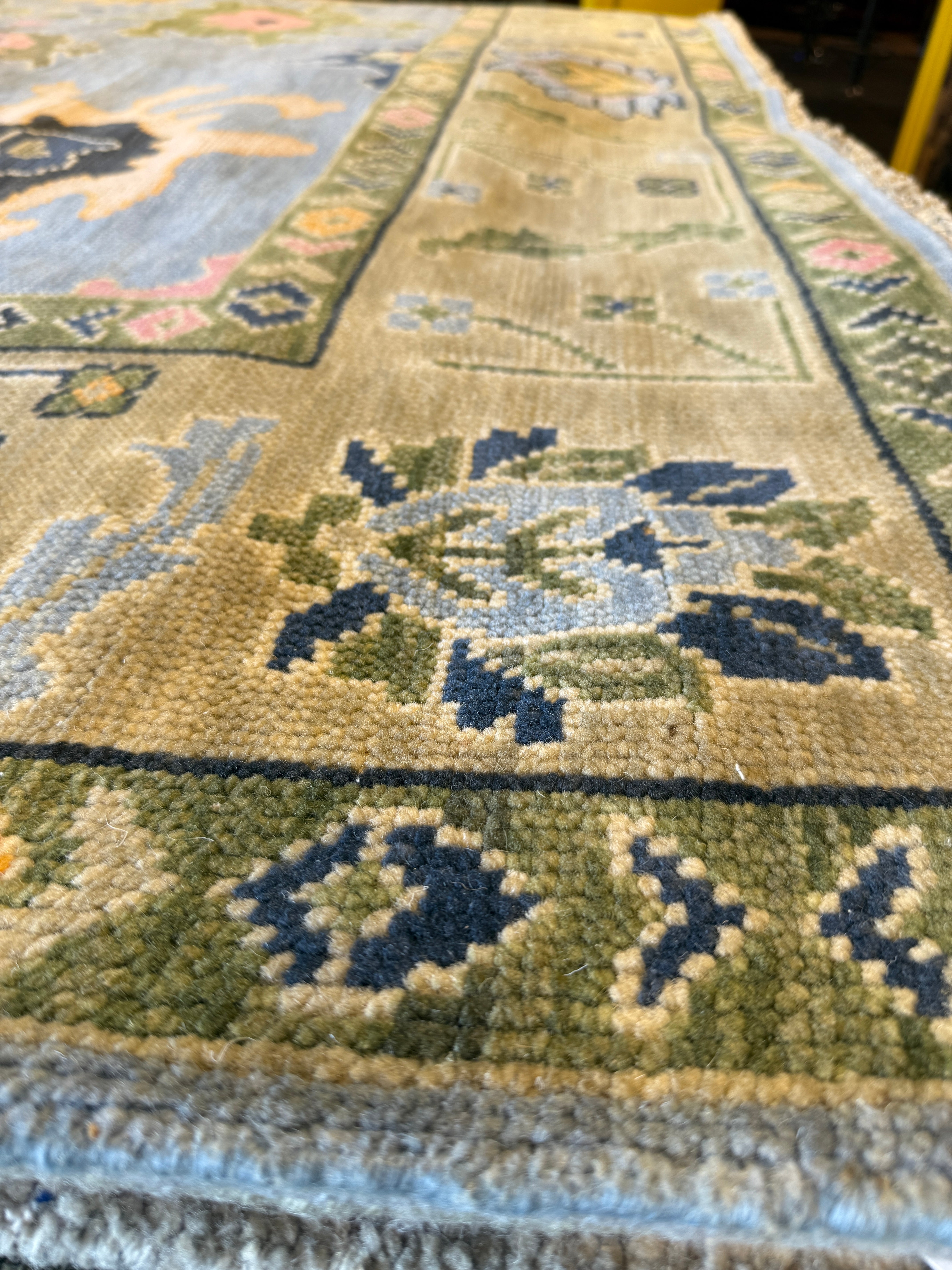 Jill Ireland 8.3x10 Blue & Beige Hand-Knotted Oushak