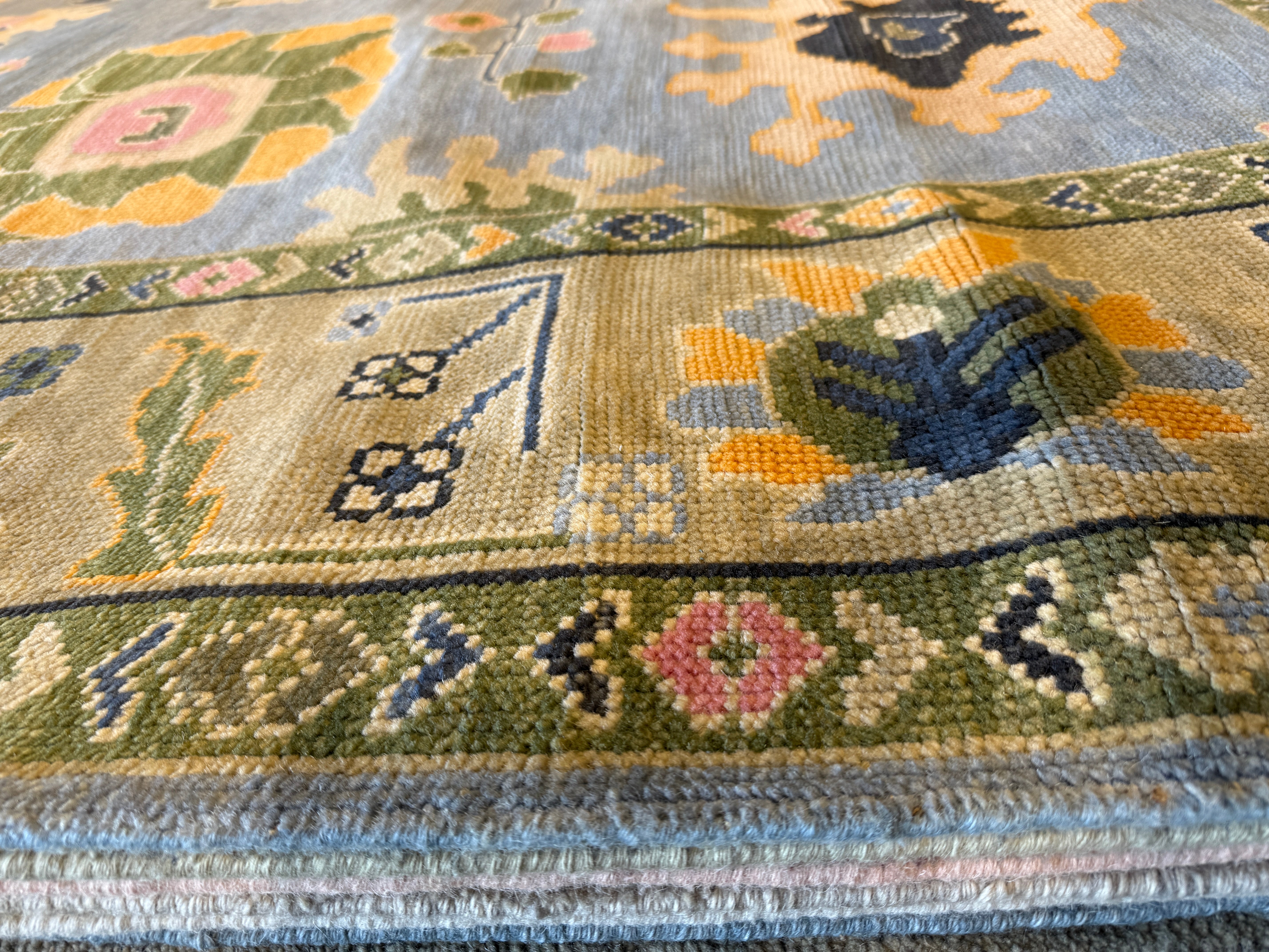 Jill Ireland 8.3x10 Blue & Beige Hand-Knotted Oushak