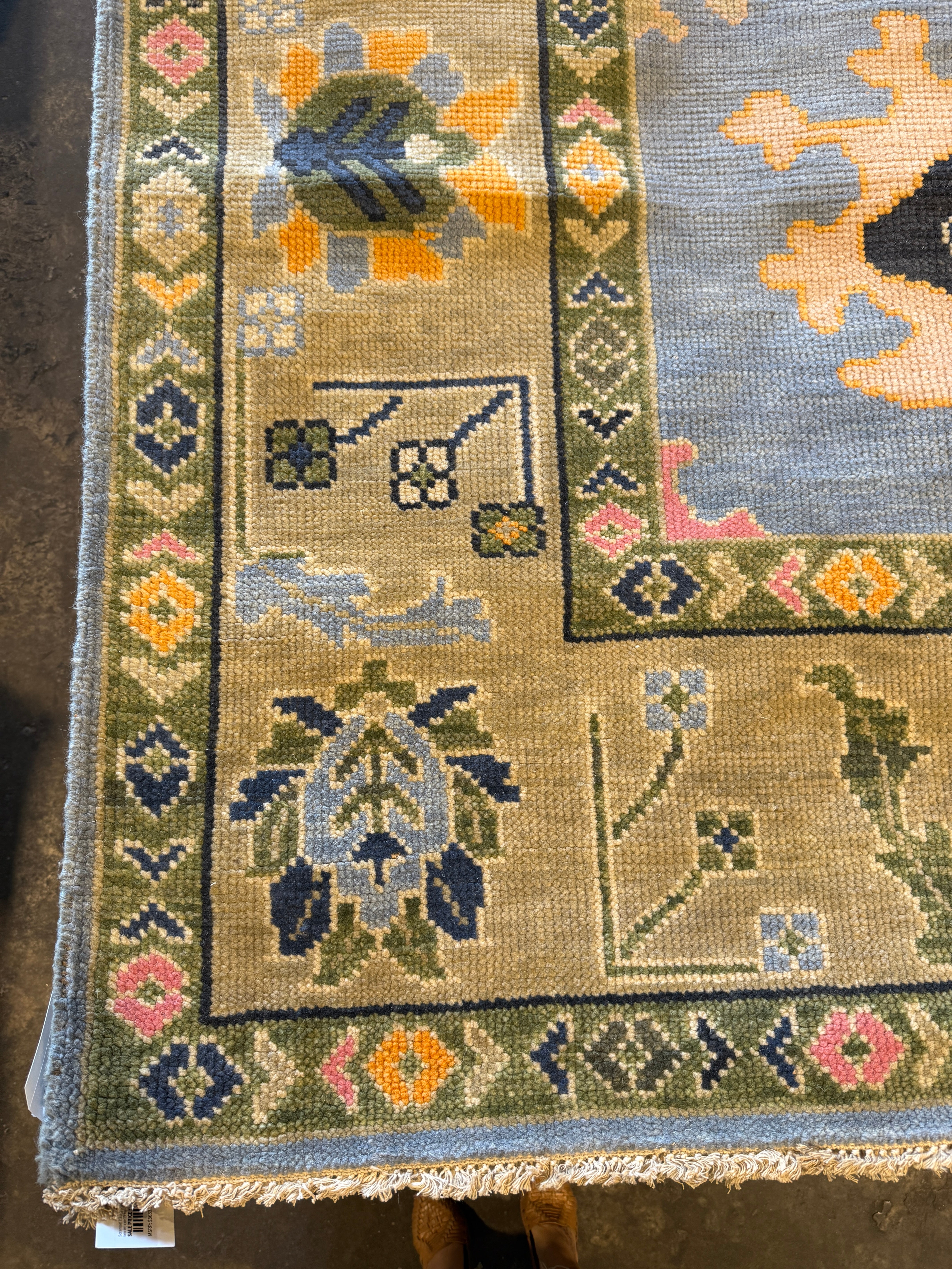 Jill Ireland 8.3x10 Blue & Beige Hand-Knotted Oushak