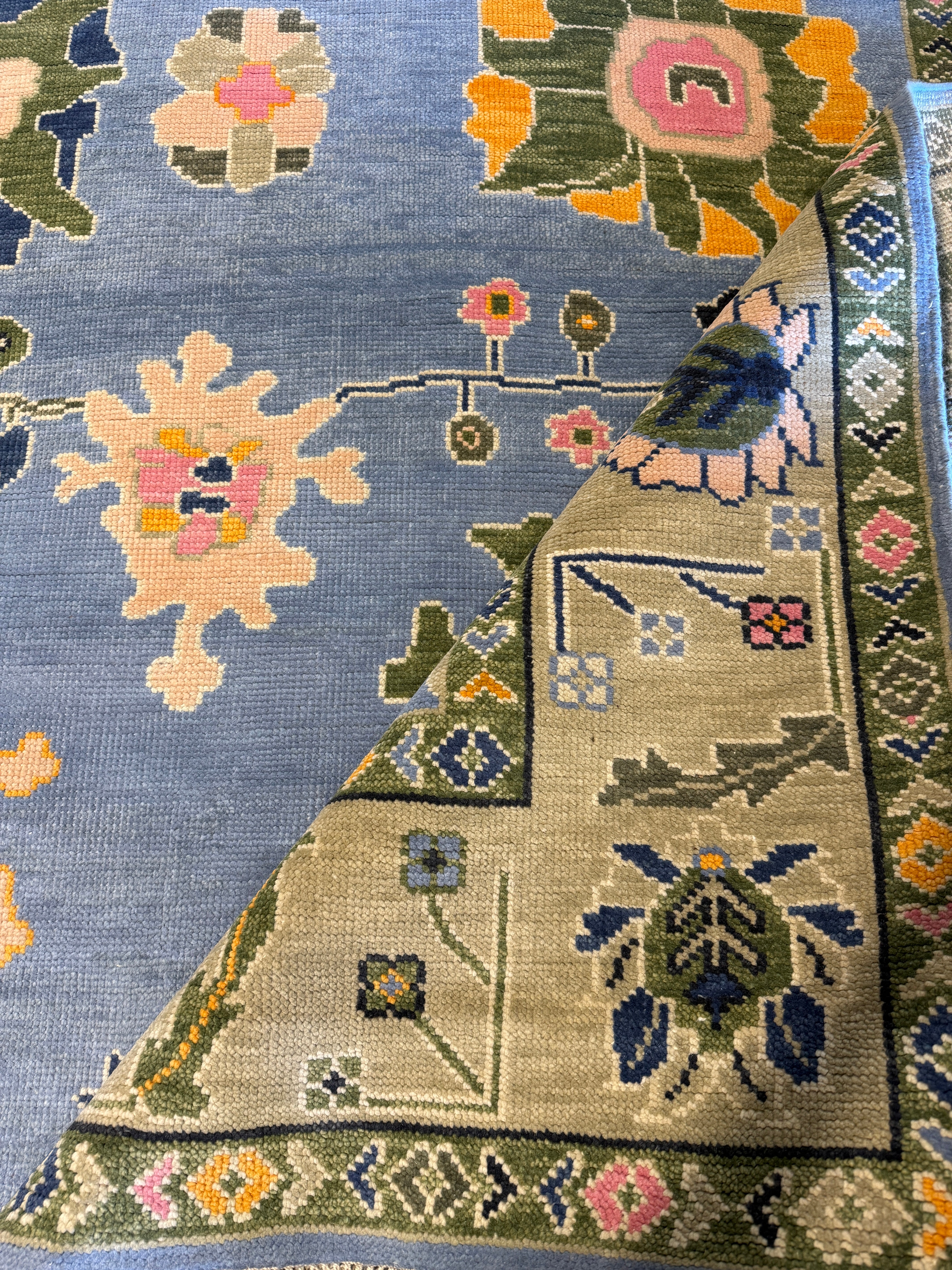 Jill Ireland 8.3x10 Blue & Beige Hand-Knotted Oushak