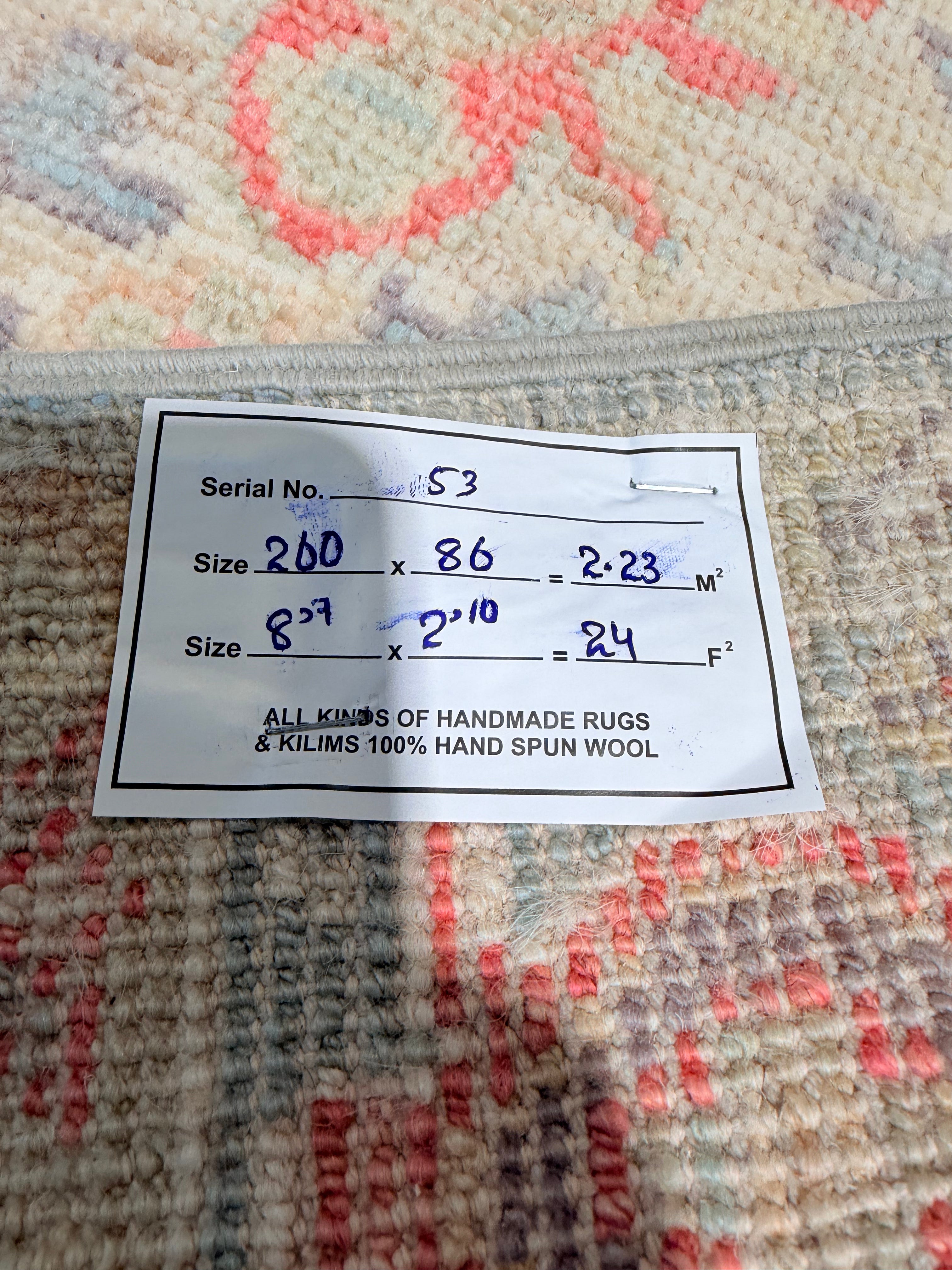 Mindy Chen 2.10x8.7 Blue Afghani Whitewashed Oushak Runner