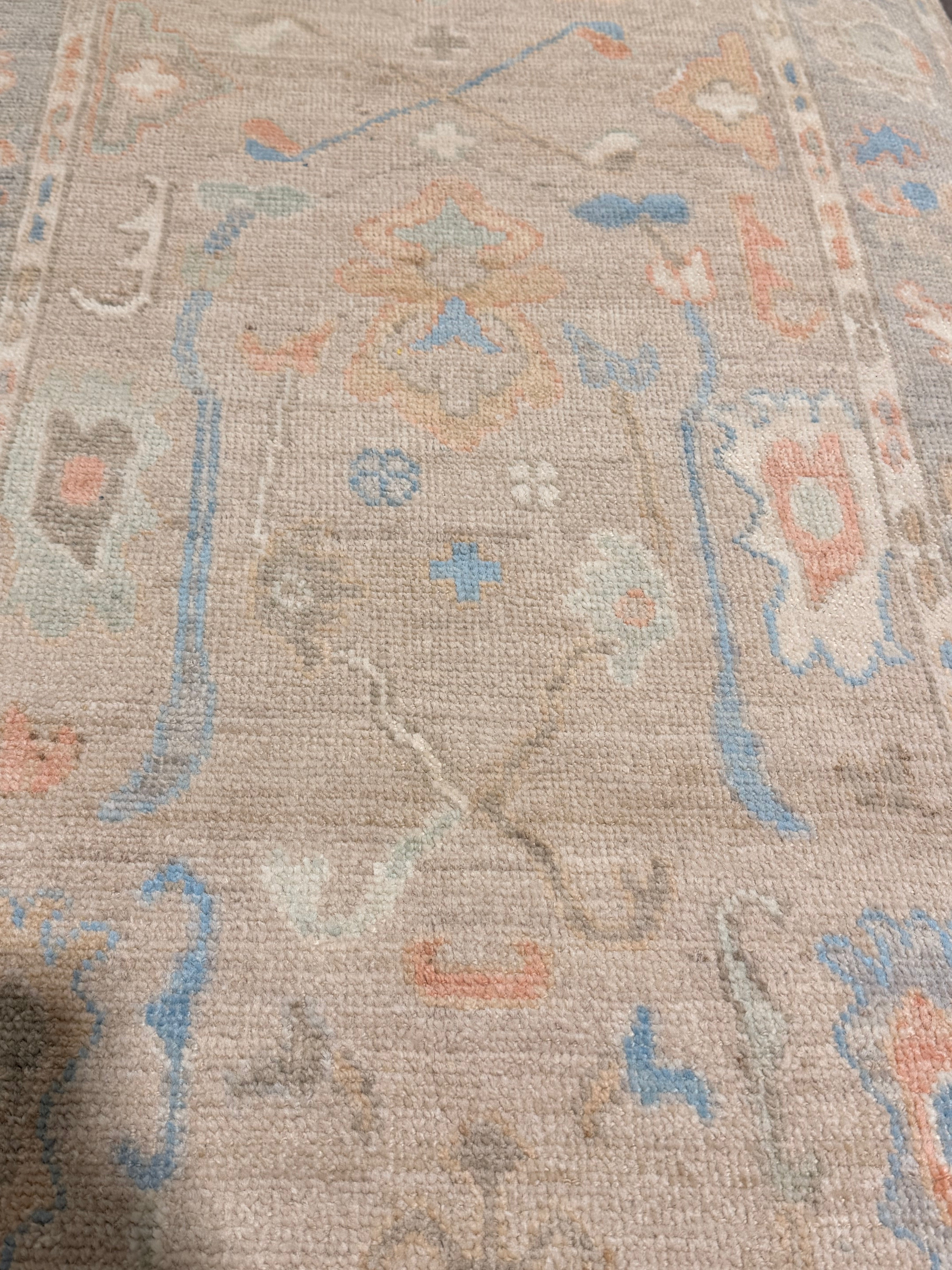 Camille Razat 2.11x8.7 Beige and Blue Afghani Whitewashed Oushak Runner