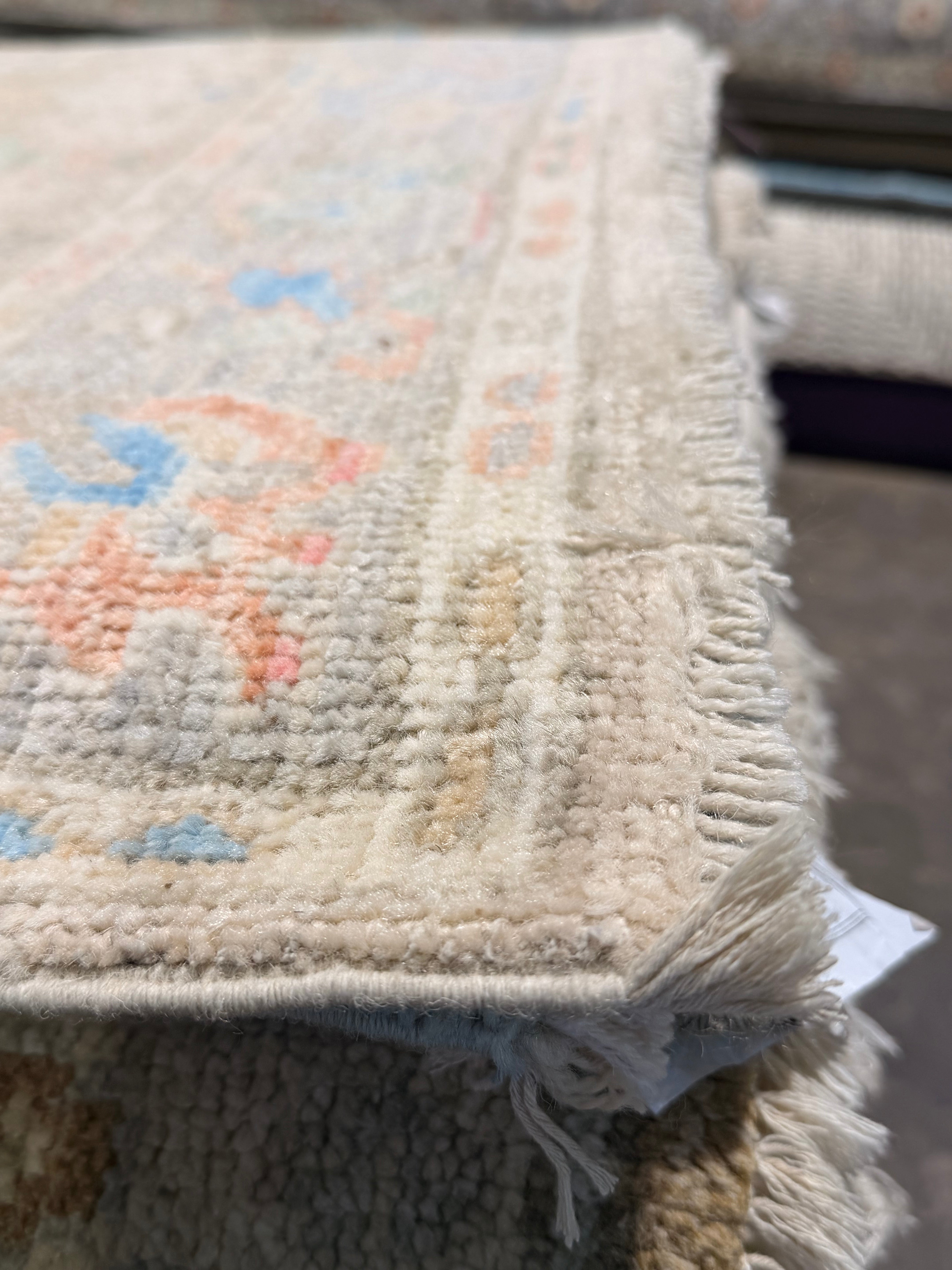 Camille Razat 2.11x8.7 Beige and Blue Afghani Whitewashed Oushak Runner