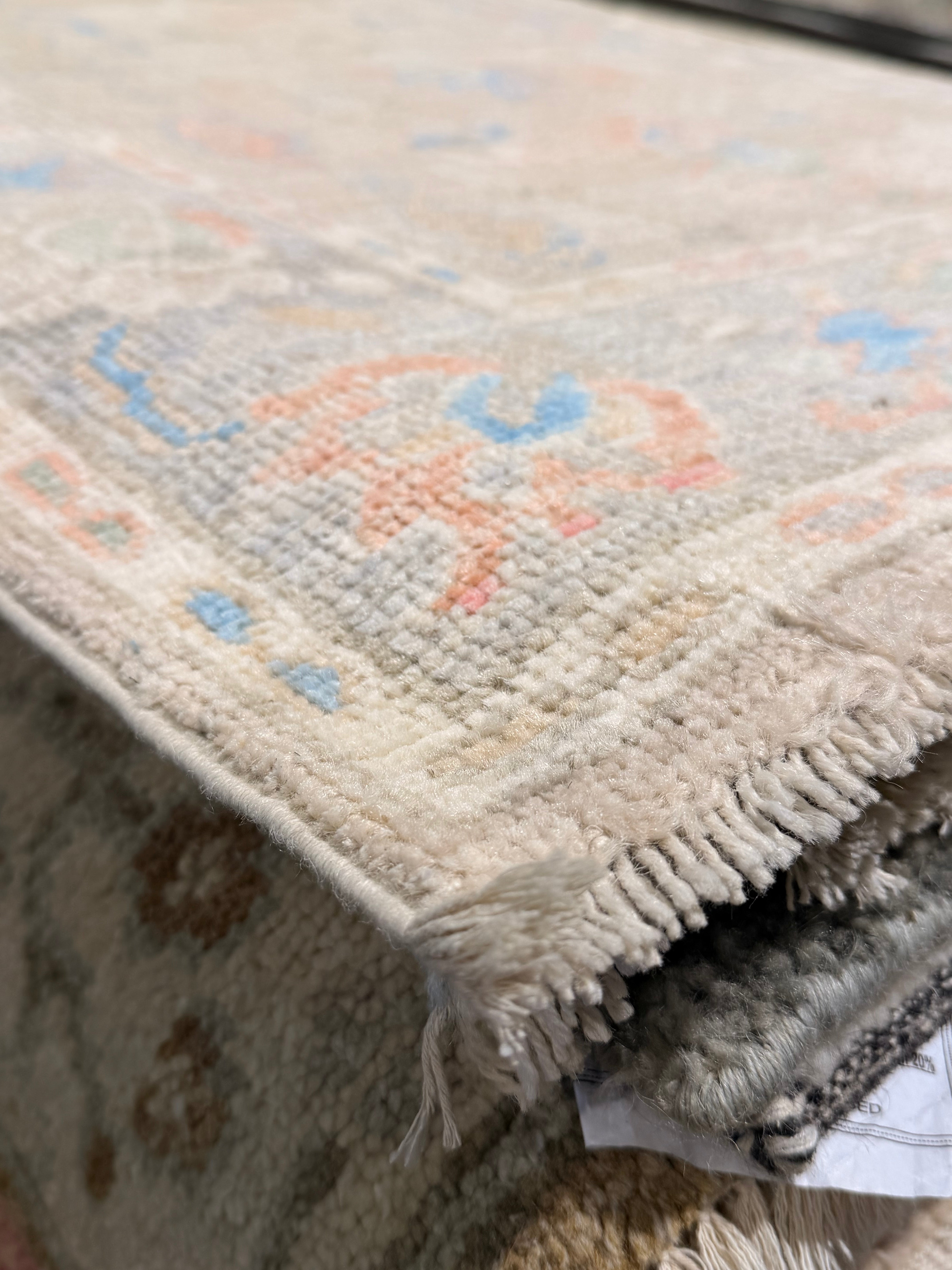 Camille Razat 2.11x8.7 Beige and Blue Afghani Whitewashed Oushak Runner